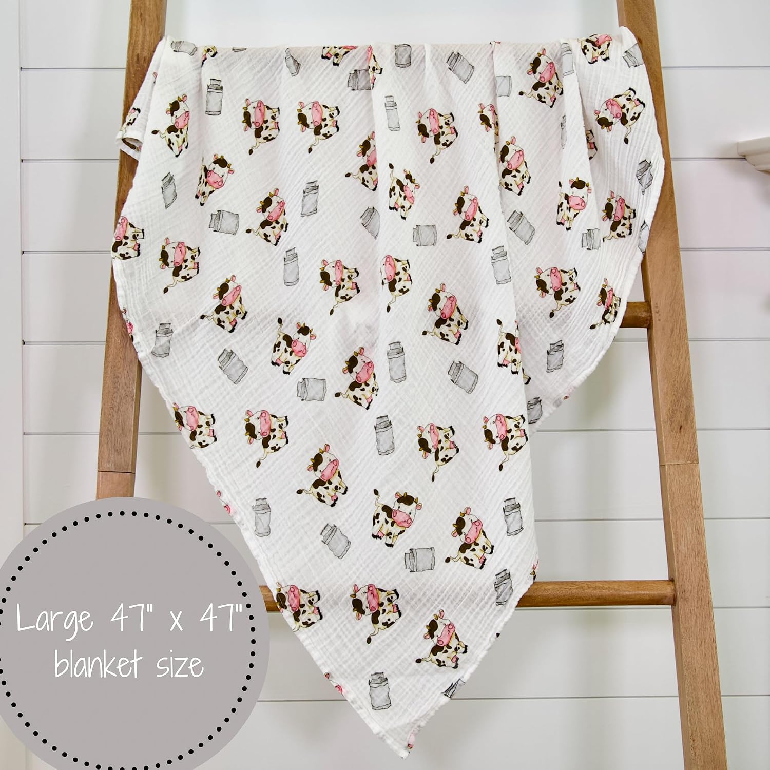 Thumbnail 5 de LollyBanks Muslin Swaddle Blanket, 47 x 47 in Organic Cotton, Cow Design