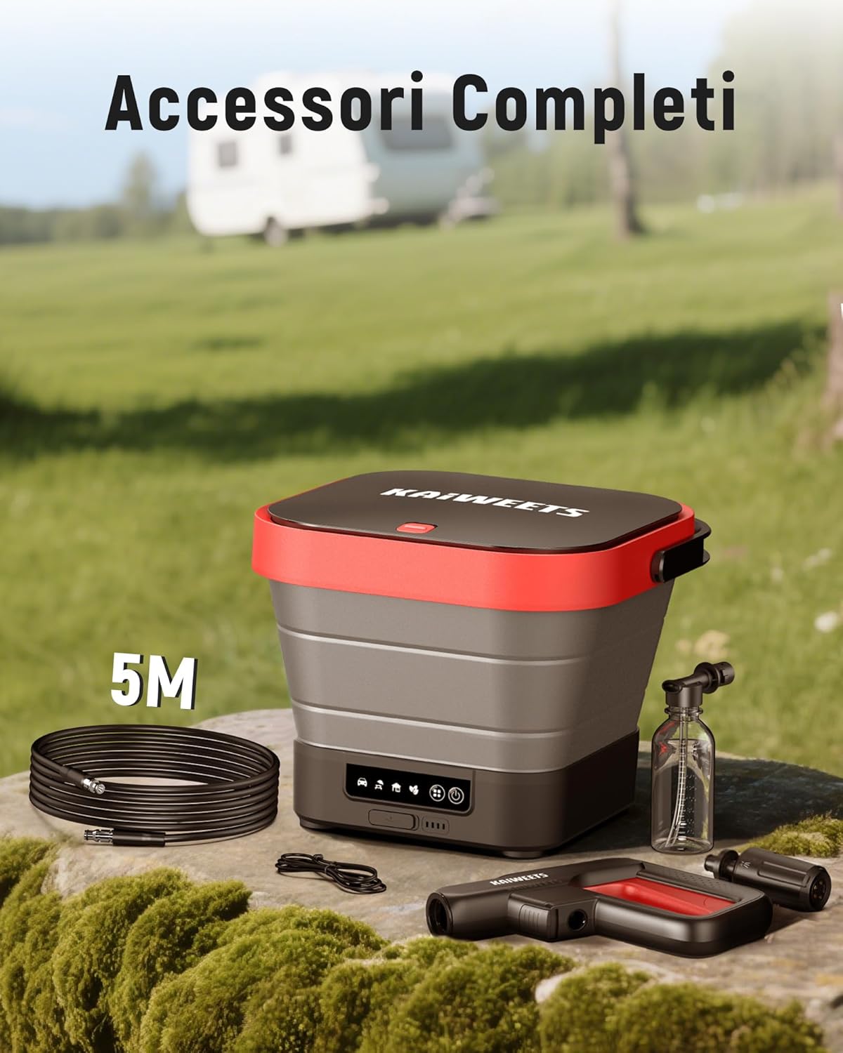 Thumbnail 5 de KAIWEETS Idropulitrice Portatile 15 Bar pieghevole con ugello 5 in 1 e serbatoio 12 L