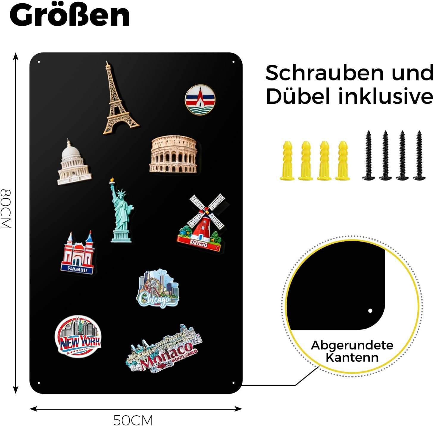 Thumbnail 4 de LYZZXI Magnettafel Schwarz 50x80 cm – Urlaubsmagnete Display Board mit starker Magnetkraft