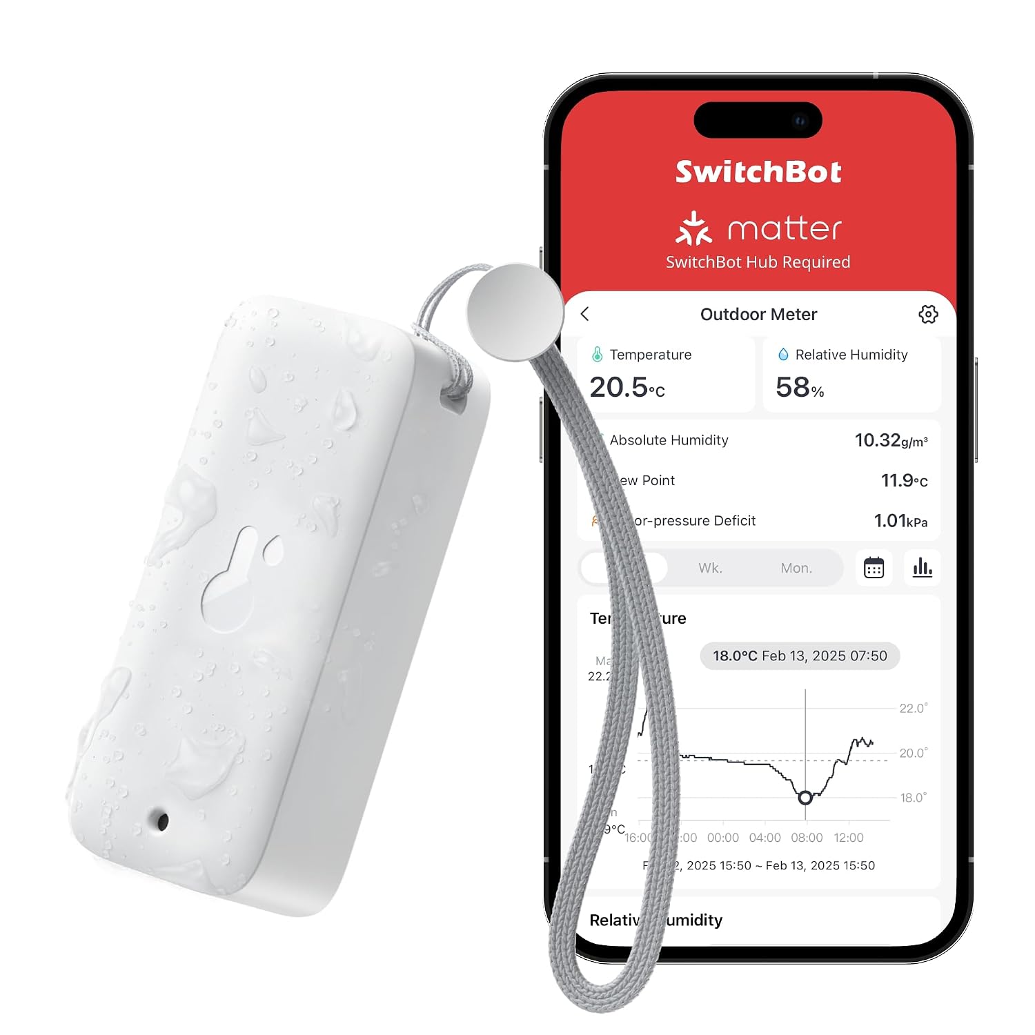 Detalle de SwitchBot IP65 Hygrometer 100 m đĄ