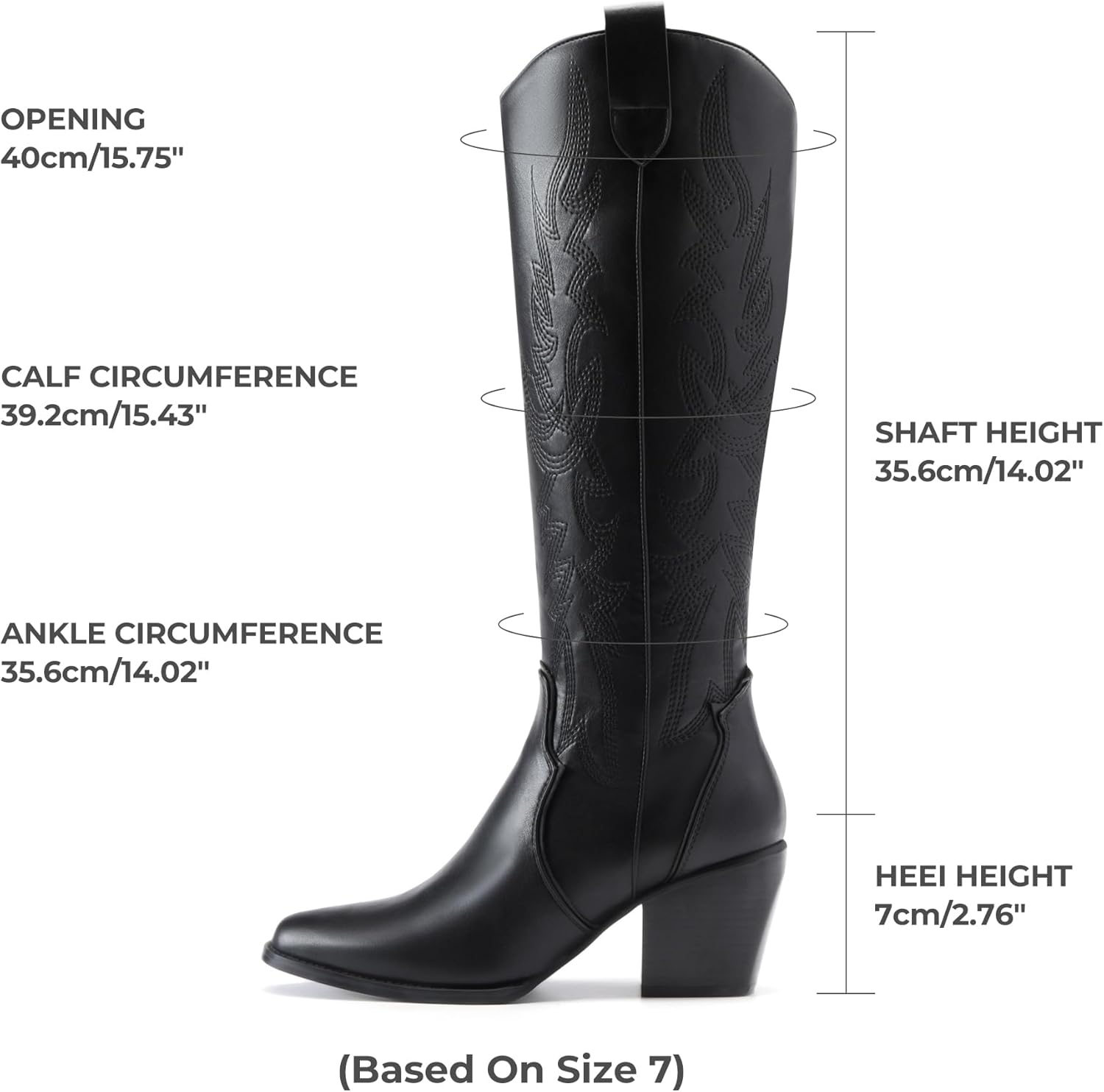 Thumbnail 3 de DREAM PAIRS Women's Wide Calf Cowboy Boots with Zipper and Chunky Heel