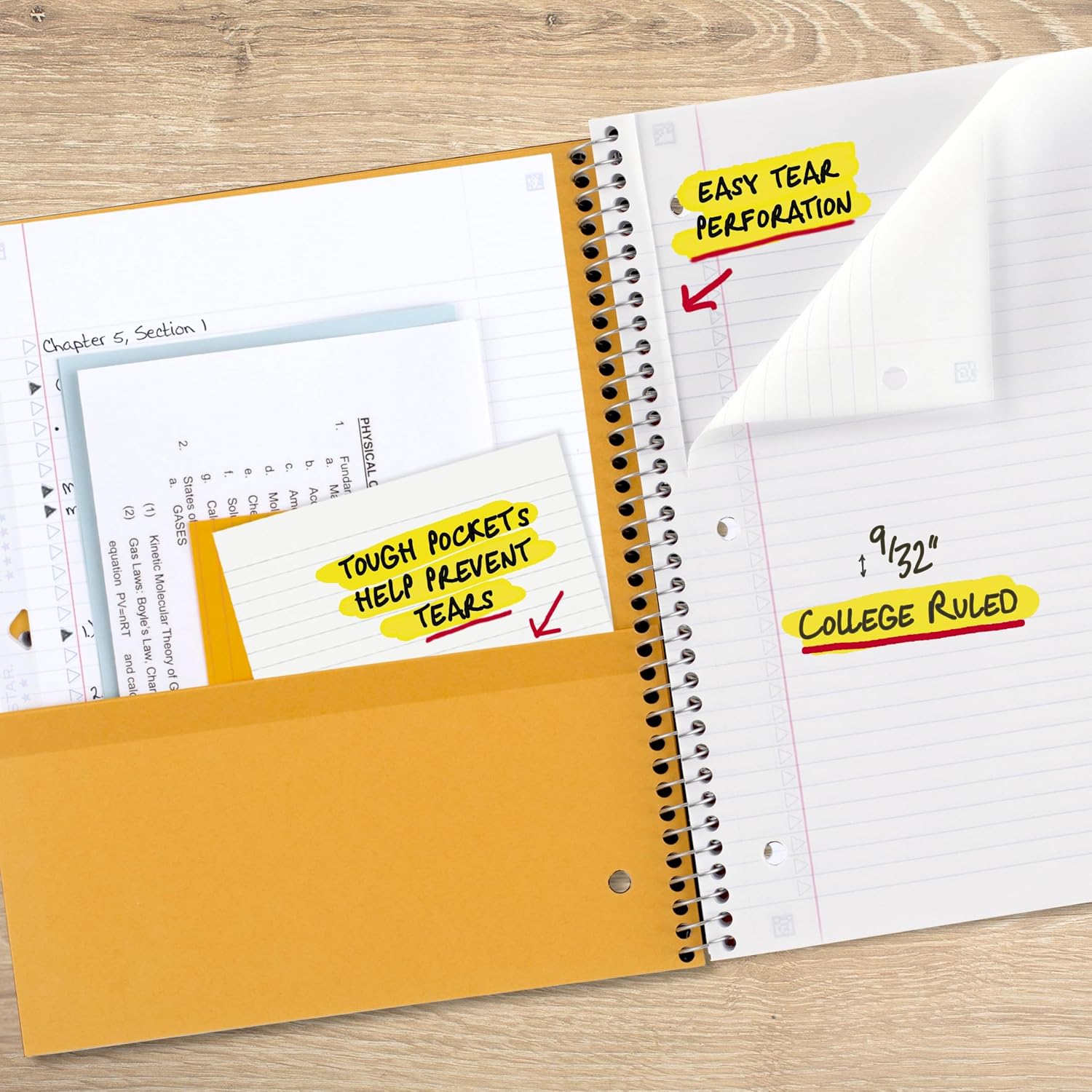 Detalle de Five Star Spiral Notebook + Study App, 3 Subject, 150 Sheets, Blue