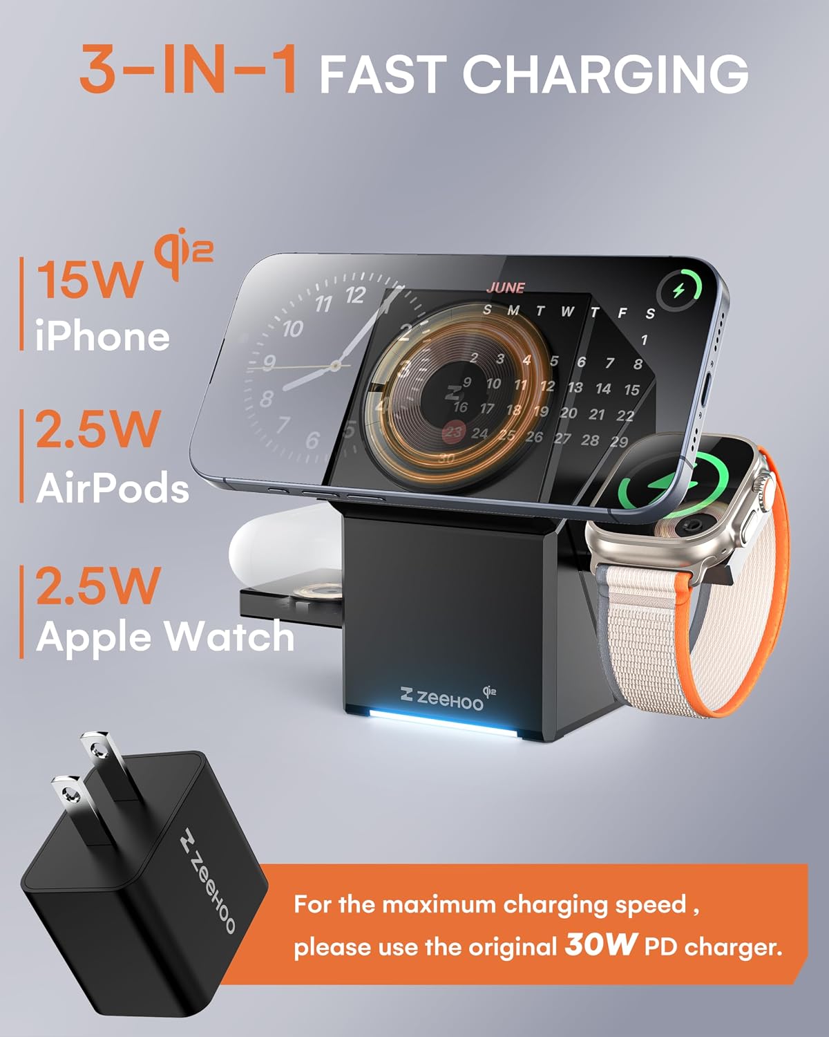 Detalle de ZEEHOO 3-in-1 MagSafe Charger for iPhone 15