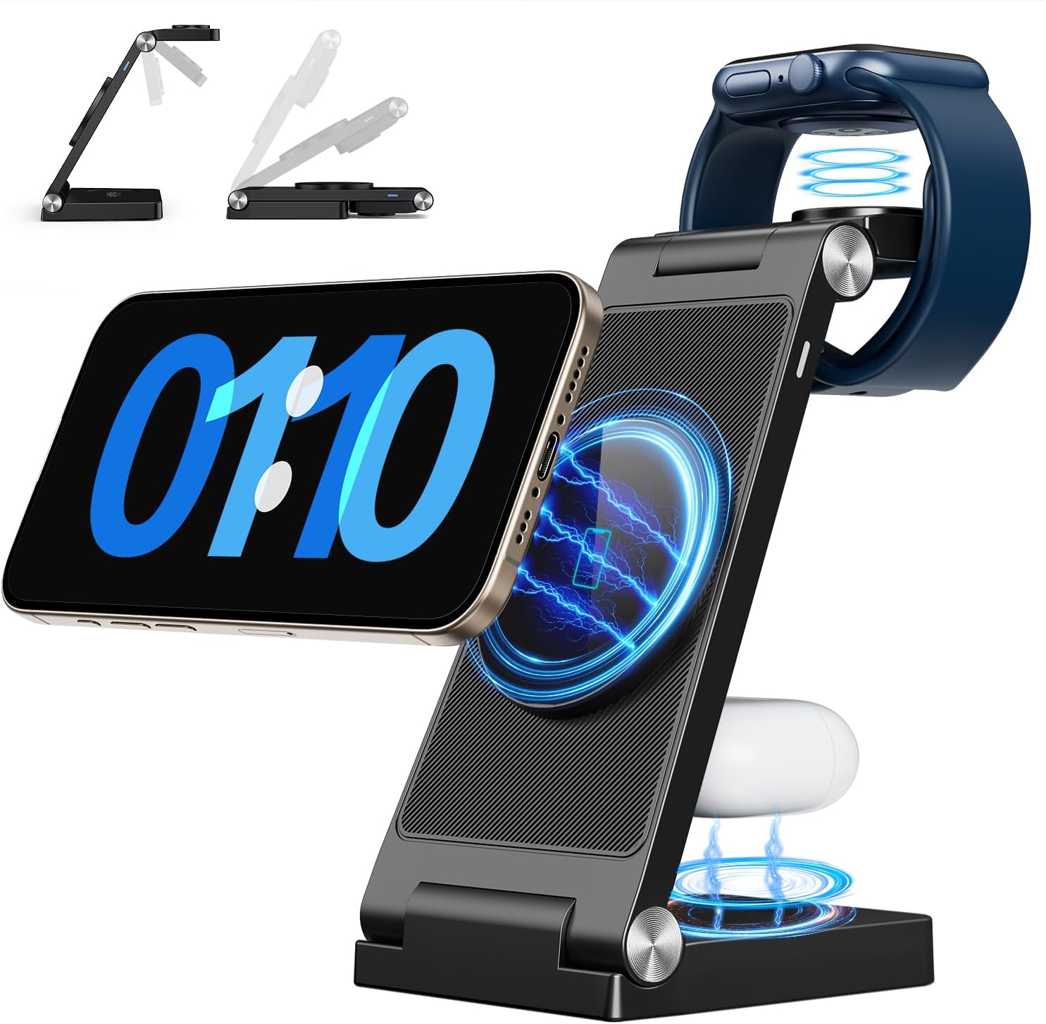 Detalle de 2026 Traveling Wireless Mag-Safe Fast Charging Station (3-in-1 Foldable) for iPhone, Apple Watch & AirPods