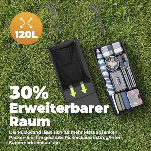 Thumbnail 3 de Homecall Bollerwagen Faltbar 120L+ mit Heckklappe, Regenschutz und Bremse – 150 kg Tragkraft