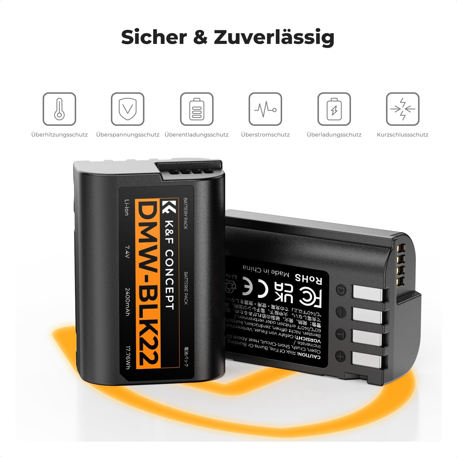 Detalle de K&F CONCEPT DMW-BLK22 Akku 2er-Pack (2400 mAh) + LCD Dual-Slot-Ladegerät für Panasonic Lumix