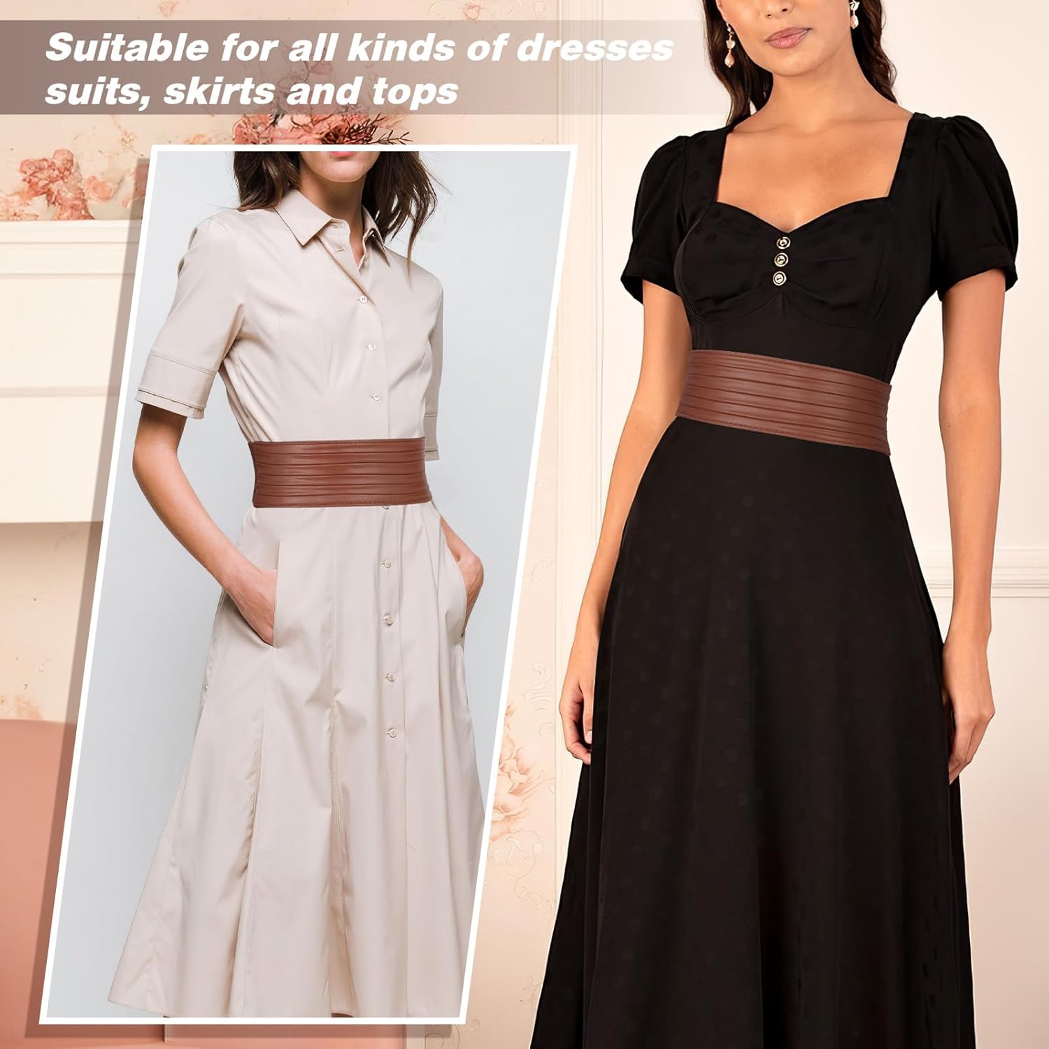 Thumbnail 4 de JASGOOD Gold Wide Waist Belt for Women – Stretchy Braided Elastic Obi Belt