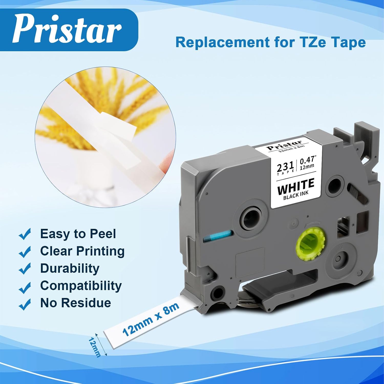 Thumbnail 6 de Pristar 6x kompatibles Tze 12mm Schriftband – Langlebig, kompatibel mit Brother P-Touch Modellen