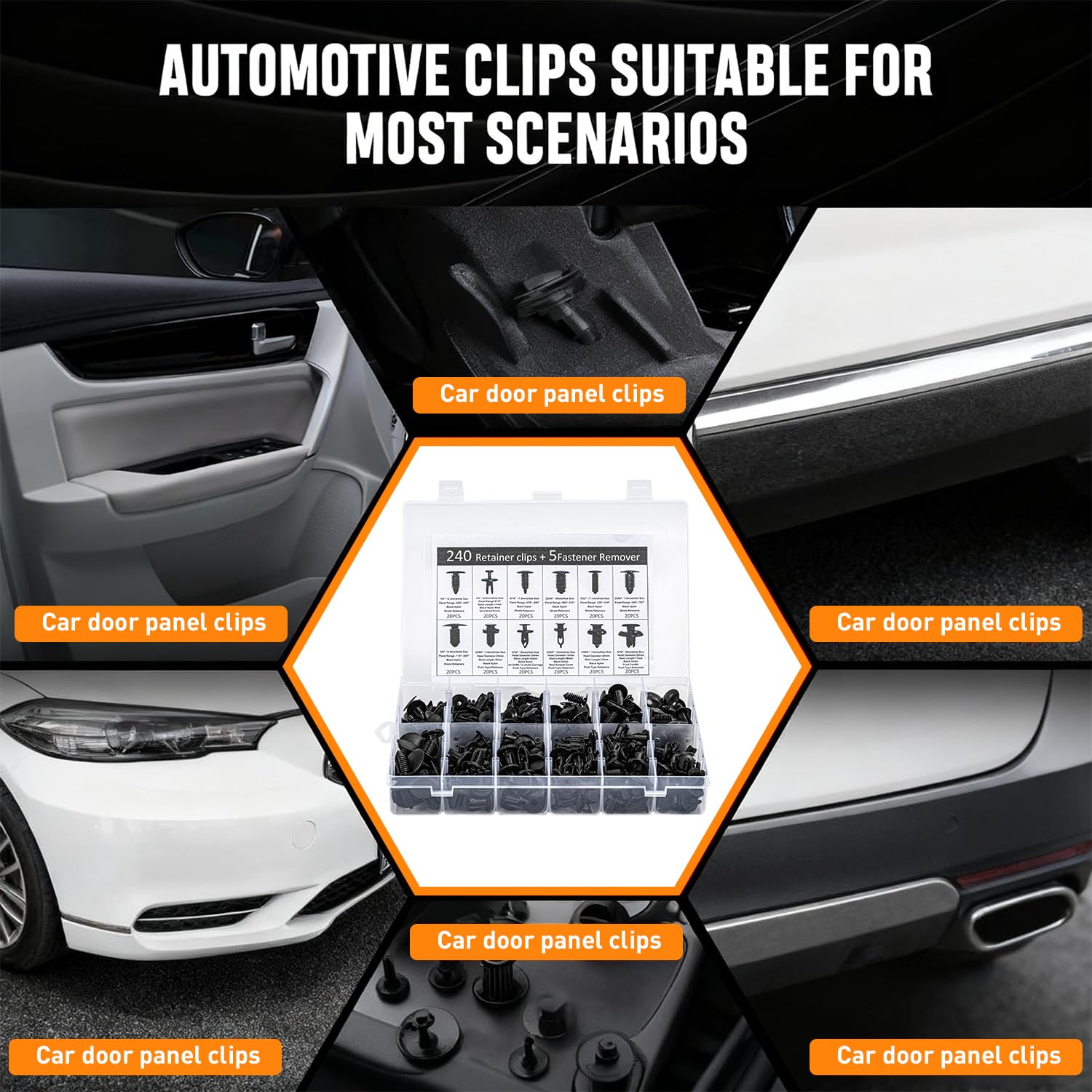 Detalle 2 de 240pcs Car Trim Clips Set (12 Types) with Trim Removal Tools for GM Ford Toyota Honda