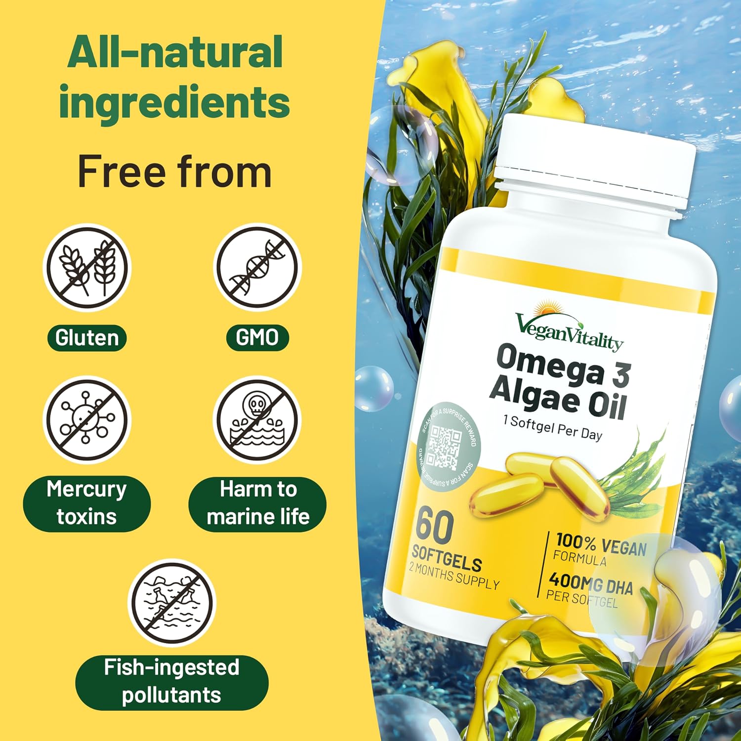 Detalle de Omega 3 Algae Oil 400mg DHA softgels