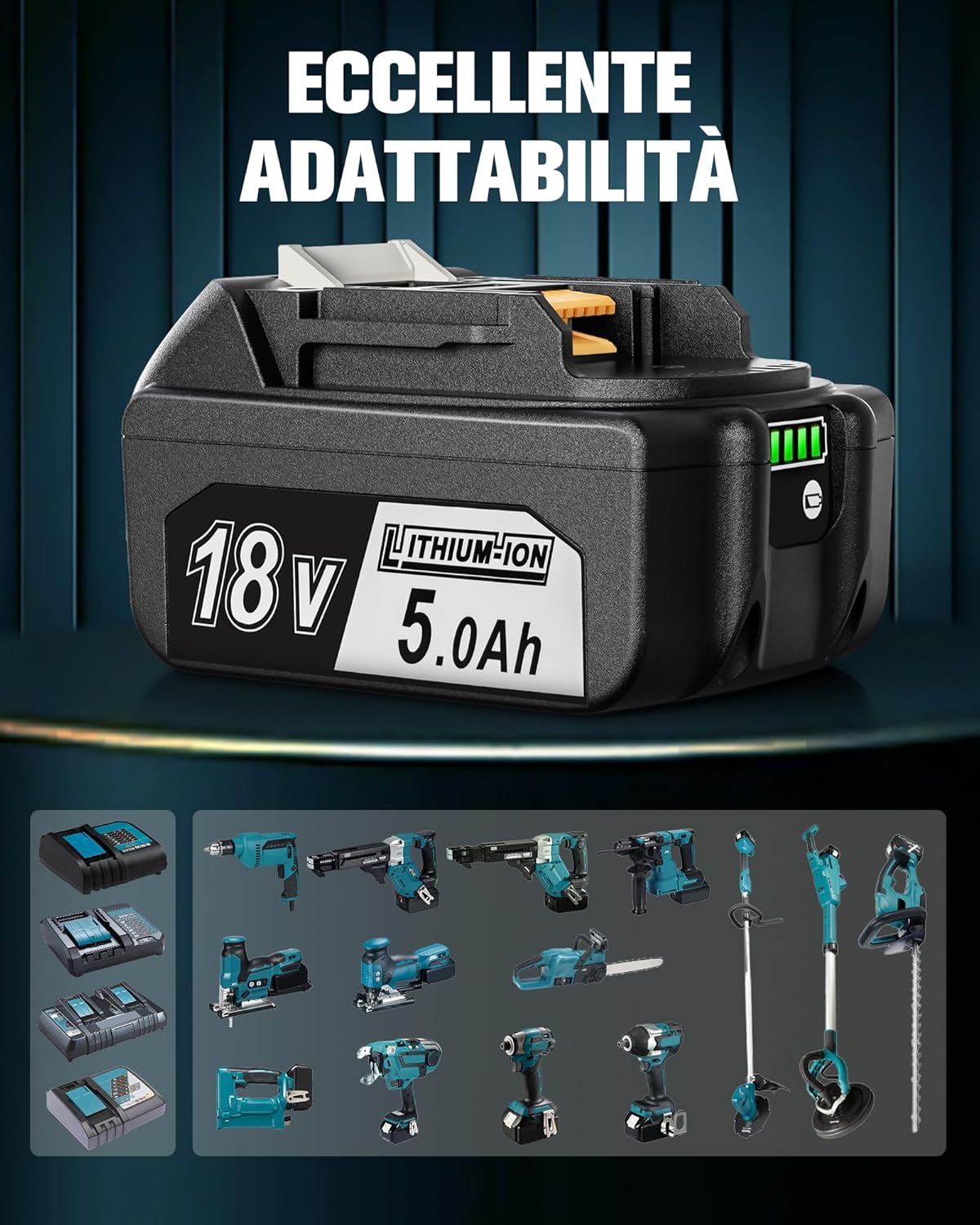 Detalle 2 de Quantrex 18V 5,0Ah batteria di ricambio per utensili cordless