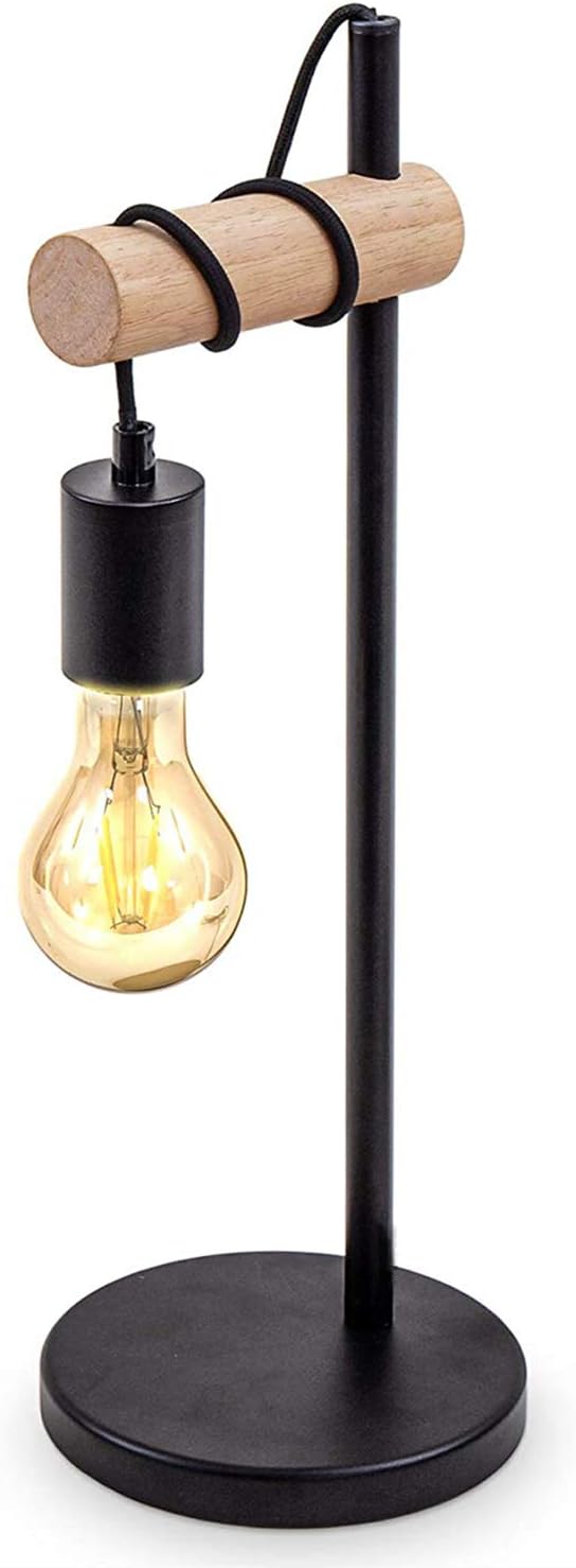 Detalle de Lampe de Table Design rétro bois métal noir