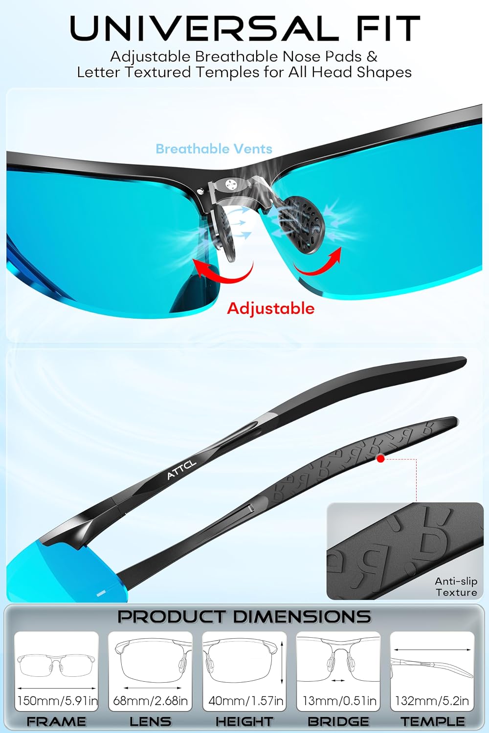 Thumbnail 6 de ATTCL Polarized Sunglasses for Men — 0.9 oz Lightweight Al-Mg Wraparound with UV400 Protection