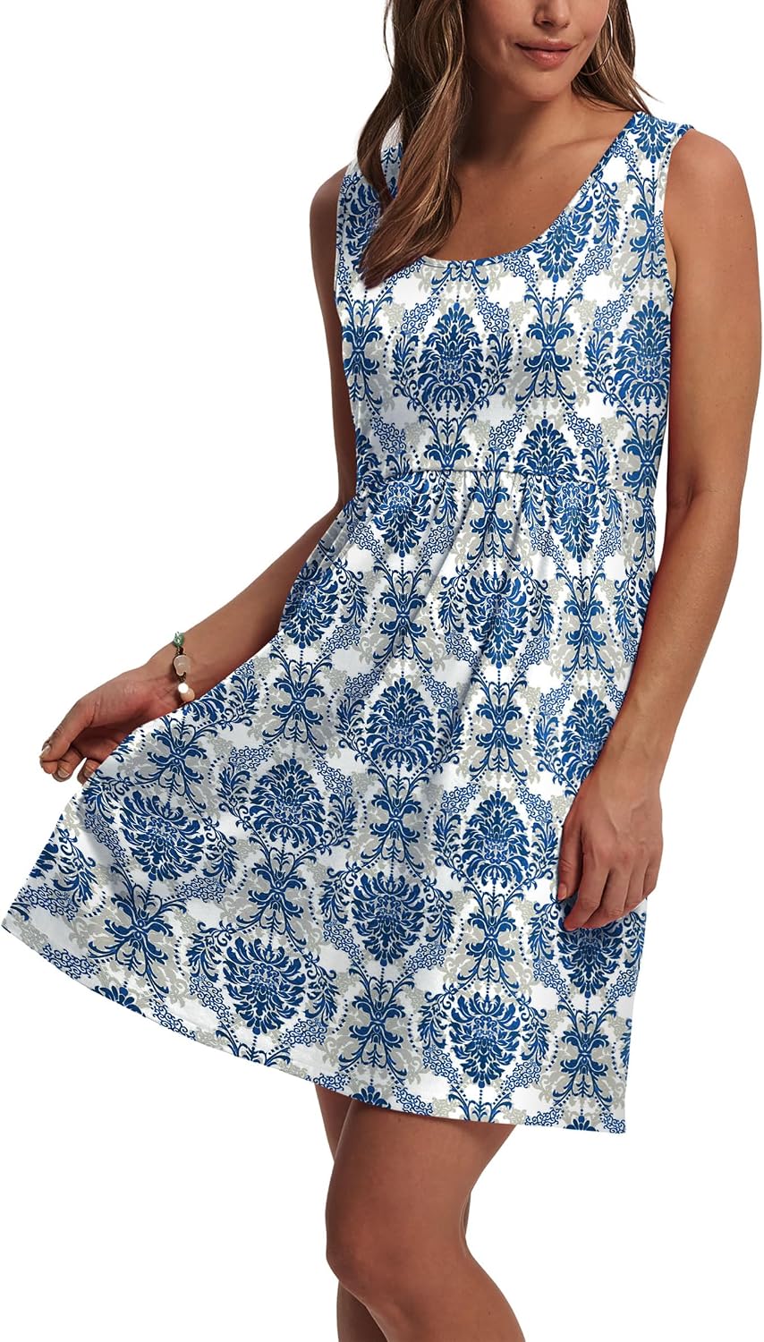 Detalle de WIHOLL Women's Summer Dress 2026: Floral or Solid A-Line Sleeveless Sundress with Pockets