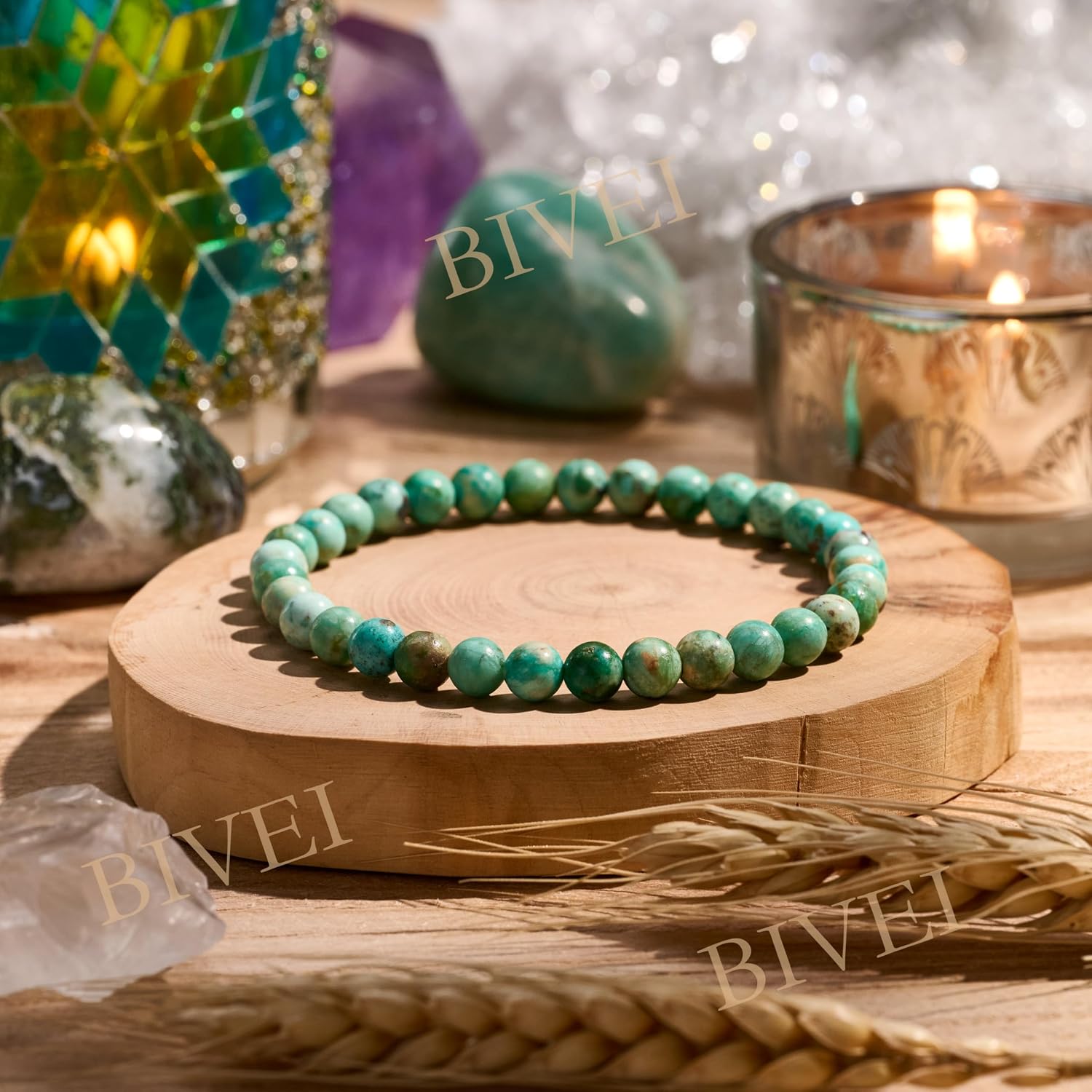 Thumbnail 3 de Bivei Crystal Bracelet for Women (6mm turquoise) – stretch beaded natural stone yoga jewellery