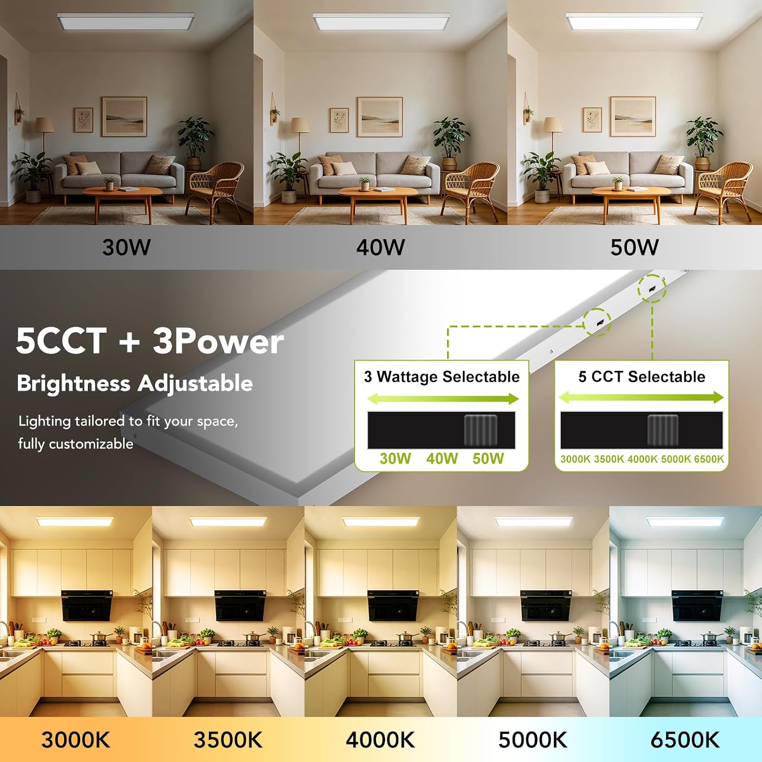 Thumbnail 2 de YXL H2501 1x4 LED Flat Panel Lights, 4-Pack, 5 CCT, Selectable Wattage