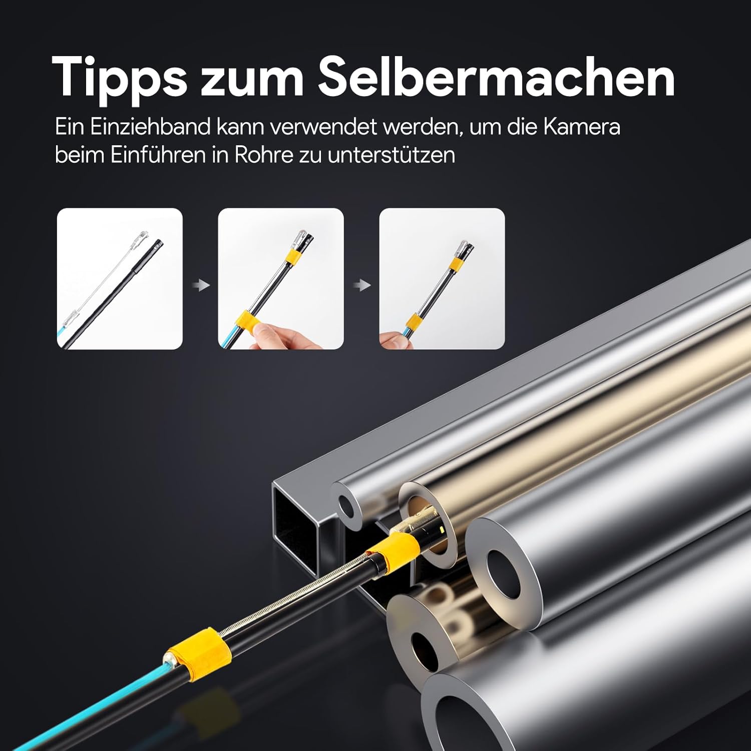 Detalle de DEPSTECH 15 m Endoskopkamera mit Licht (DS620), 8 mm, 5" IPS, Triple-Lens, IP67, 1080P und 32-GB-Karte