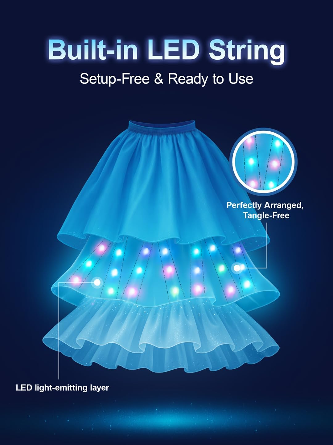Detalle 2 de BLINGCOS Prinzessin Kleid für Mädchen mit Musik-Sync & App-Steuerung (6-teiliges Zubehör) für Halloween, Weihnachten & Karneval
