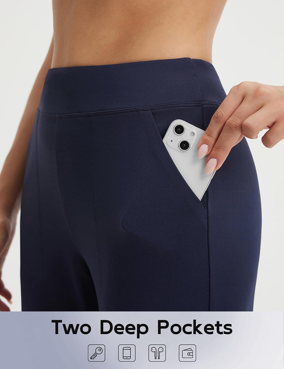 Detalle de Baleaf Women's Capri Pants: High-Waisted Straight Leg Yoga Capris with Pockets (21")