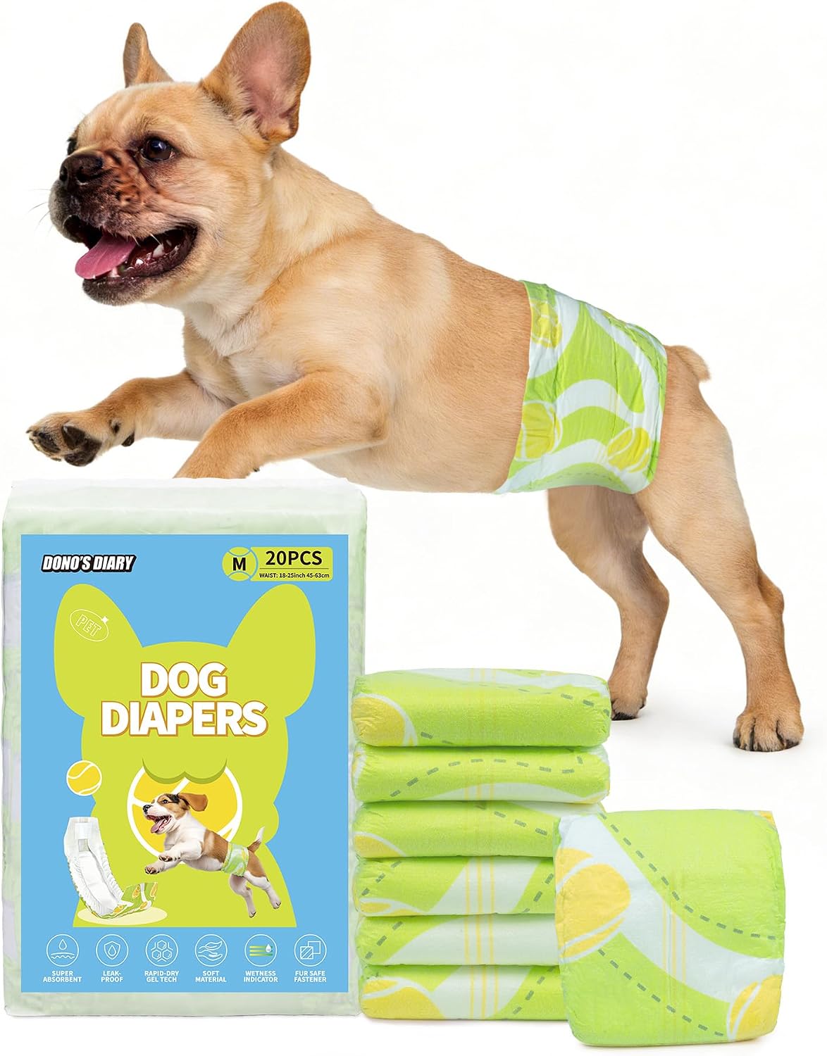 Detalle de Dono Disposable Dog Nappies Male 40ct (Medium) — 45–63 cm, Wetness Indicator, Leak-Proof