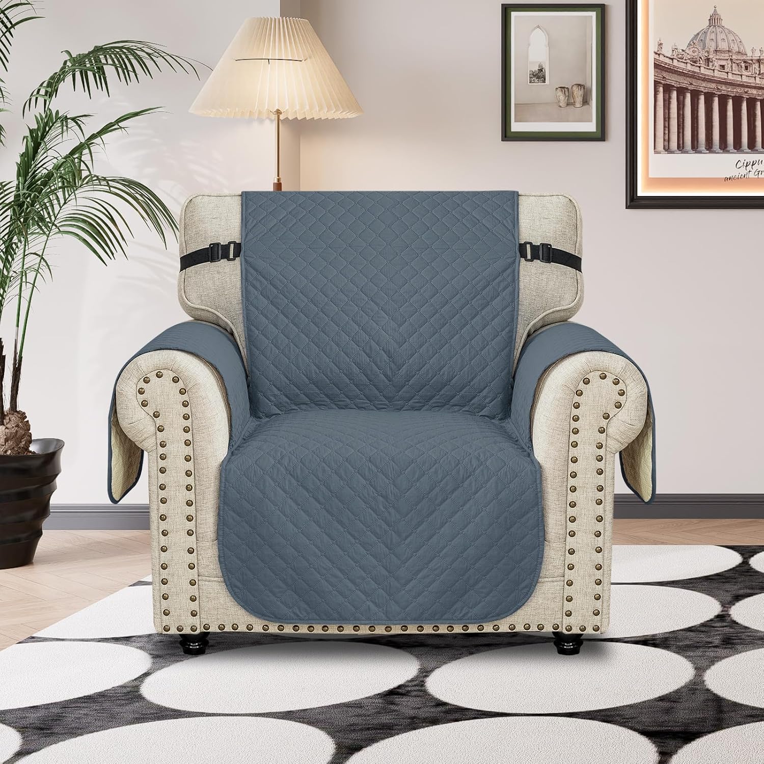Detalle de Ystyle Trapuntato Natalizio Copridivano 1 posto con braccioli Estivo impermeabile antigraffio per gatti e cani, blu grigio