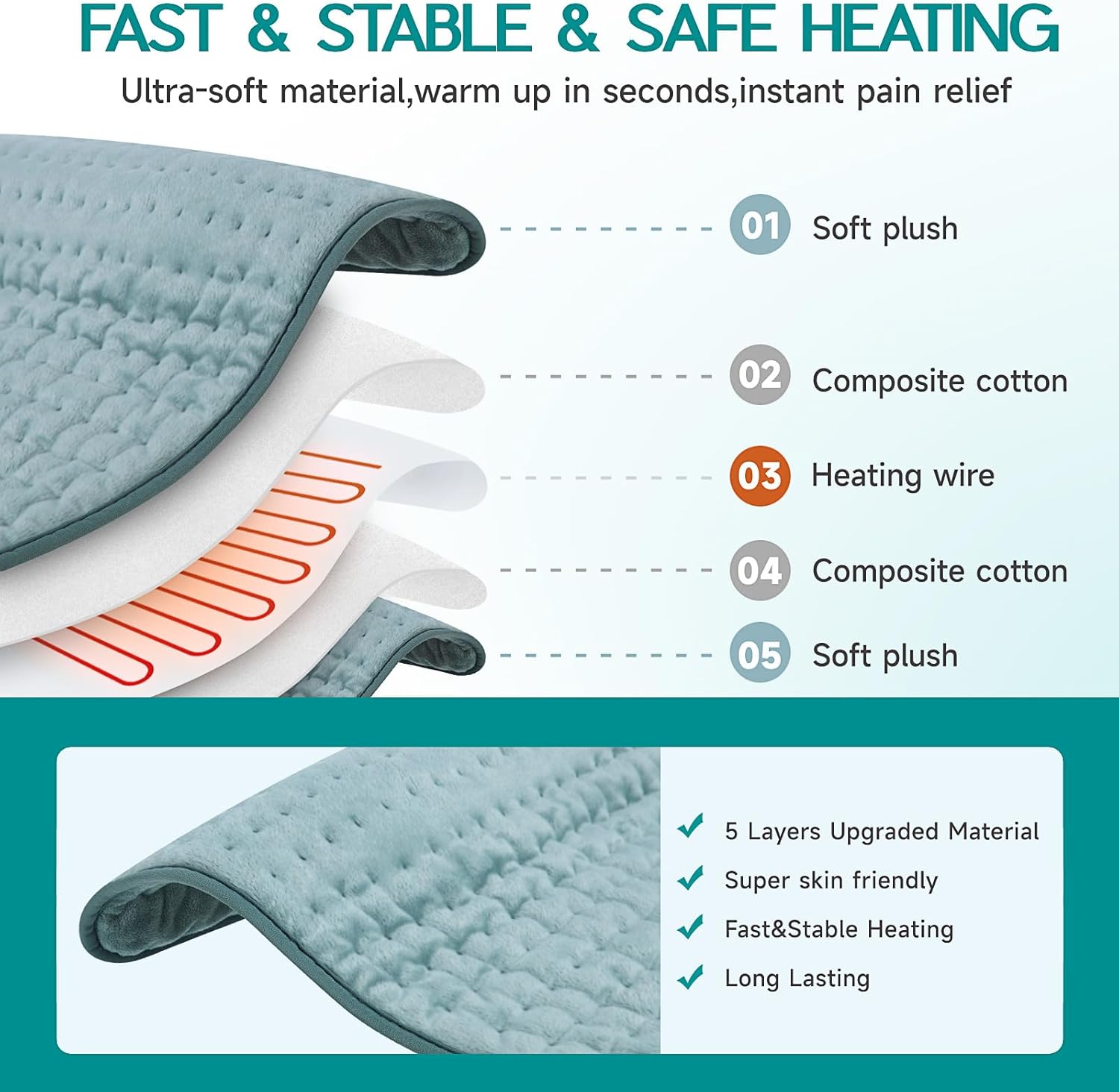 Detalle 2 de Heating Pad for Period Cramps 6-Setting Heat ✅🩹