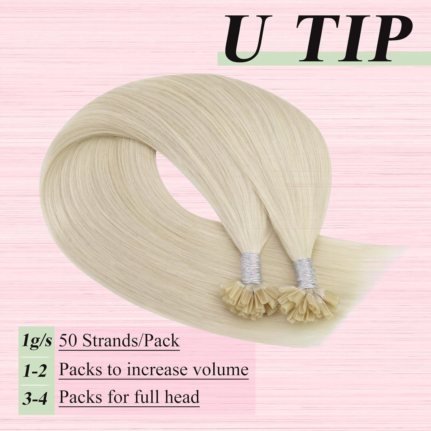 Detalle 2 de YoungSee Echthaar Bondings Platinblond 40 cm – Keratin Bonding Extensions