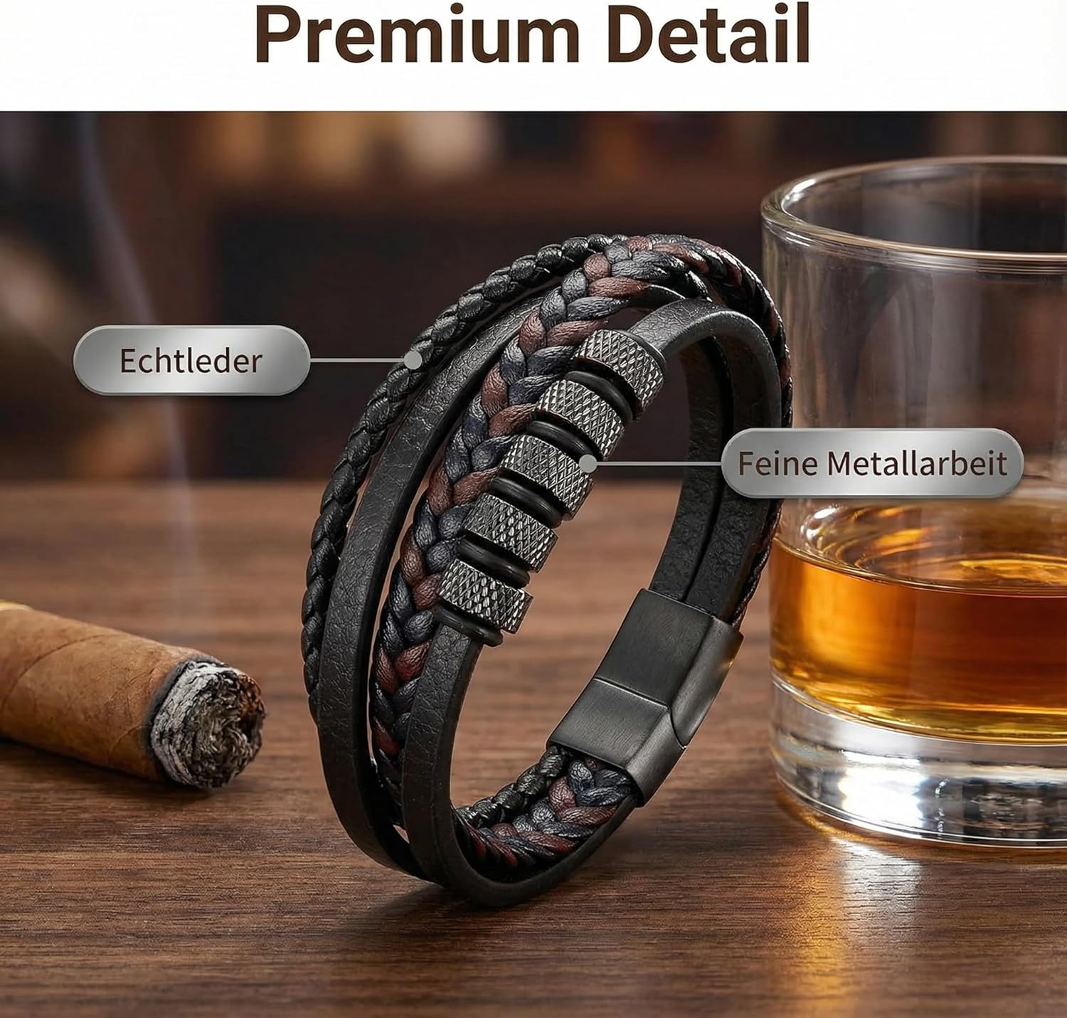 Thumbnail 1 de Gkmamrg Herren-Lederarmband mit Magnetverschluss aus echtem Kalbsleder – schwarz, geflochten