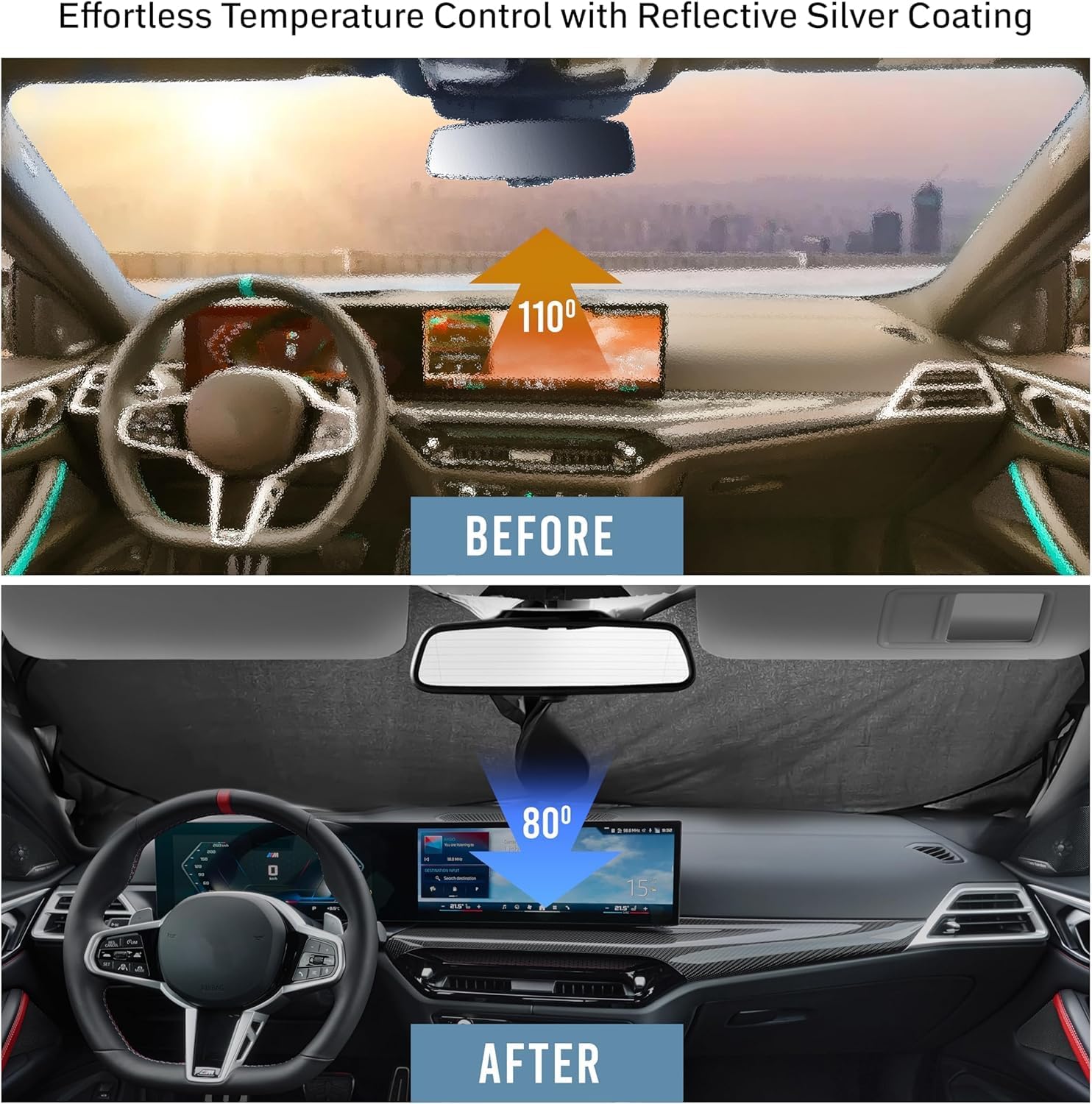 Thumbnail 1 de Foldable Car Windshield Sun Shade — 280T Thickened Reflective UV & Heat Shield (64" x 32"), Universal Fit