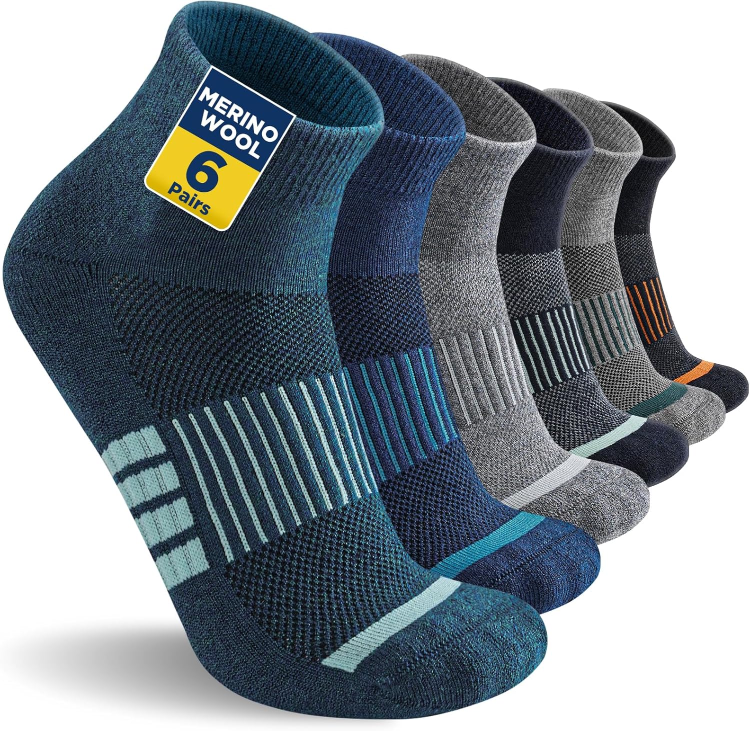 Detalle de Niofind Merino Wandersocken Damen & Herren – Gepolstert, atmungsaktiv, 6 Paar