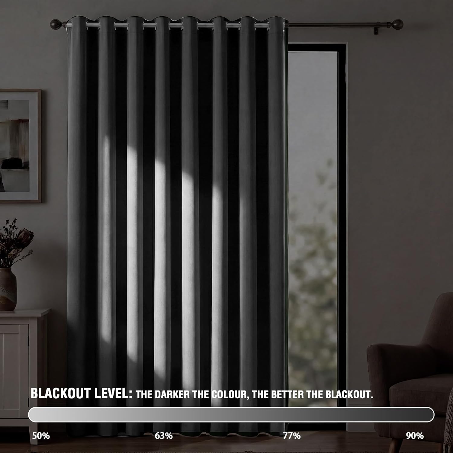 Detalle 2 de BellaHills Verdunklungsvorhänge Grau, Kurz Thermovorhang – 2er Set, H137 x B117 cm