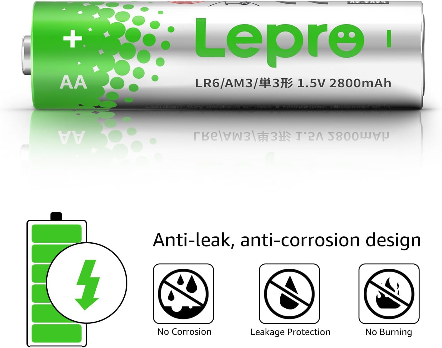 Detalle de Lepro AA & AAA 48 Pack 1.5V alkaline batteries (24AA + 24AAA) with anti-leak design