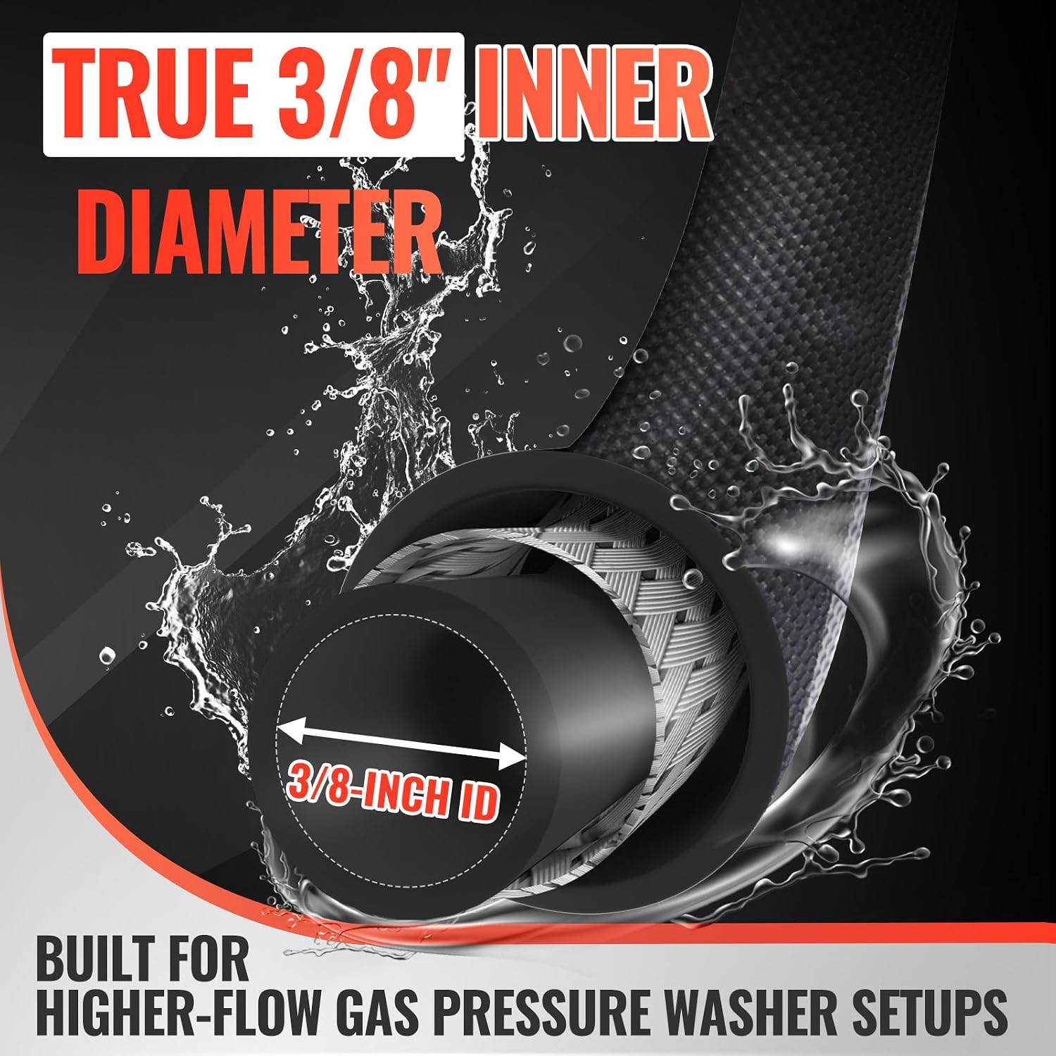 Detalle de YAMATIC 3/8 in Pressure Washer Hose, 200 ft, 4000 PSI, Swivel Connector