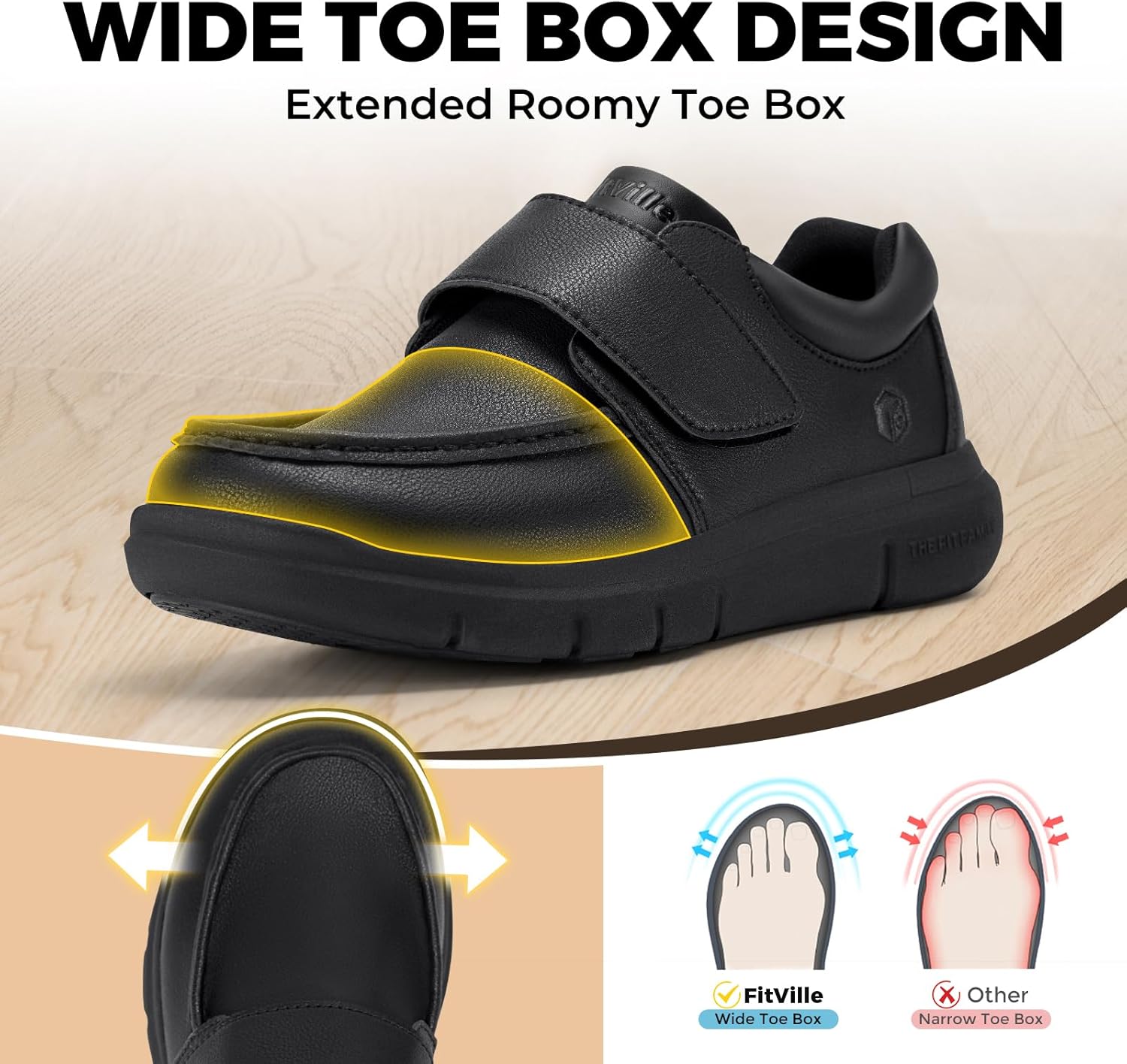 Thumbnail 2 de FitVille Chaussure Diabétique Homme Extra Large – Mocassins en Cuir, Large Pieds et PIEDS Enflés