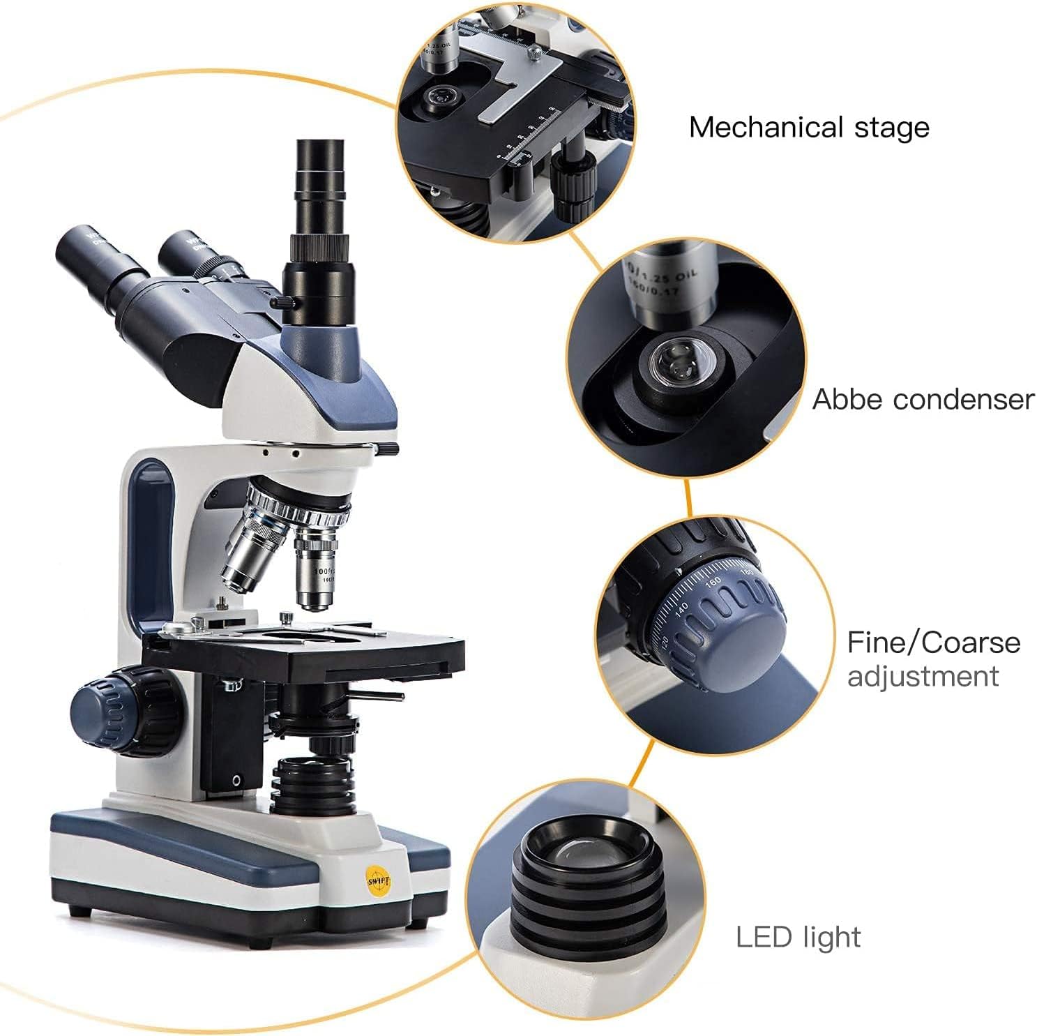 Detalle de Swift SW350T Compound Trinocular Microscope with 5.0 MP Camera and Included Slides