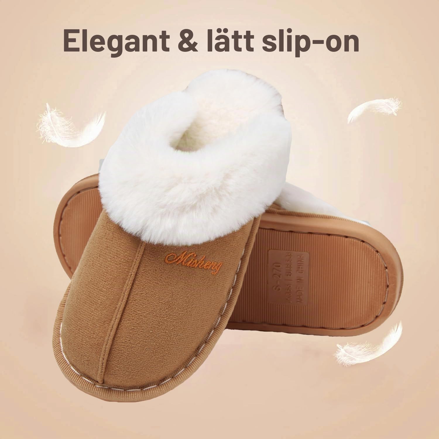 Detalle 1 de Varma tofflor med syntetisk shearling, plyschfoder och halkfri PVC-sula