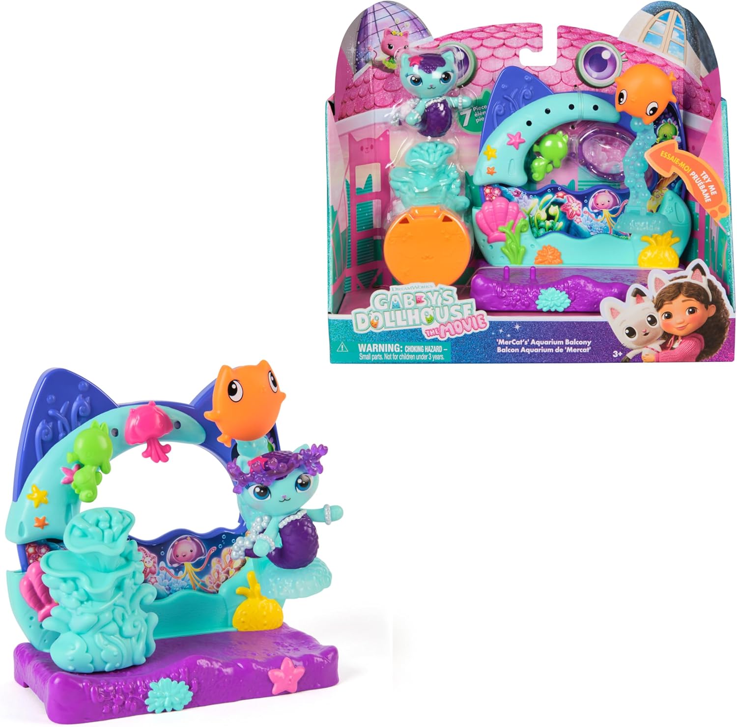 DREAMWORKS GABBY’S DOLLHOUSE: Der Film – Balkon-Spielset „Merkätzchens Aquarium“ (7-teilig)