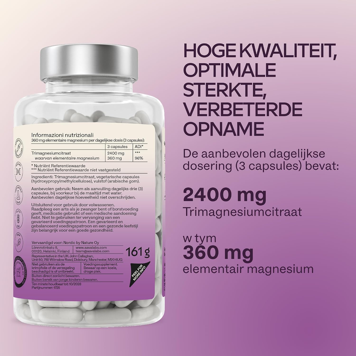 Detalle de AAVALABS Mg_B_120_785339922970 magnesiumcitraatcapsules, vegan, 360 mg magnesium
