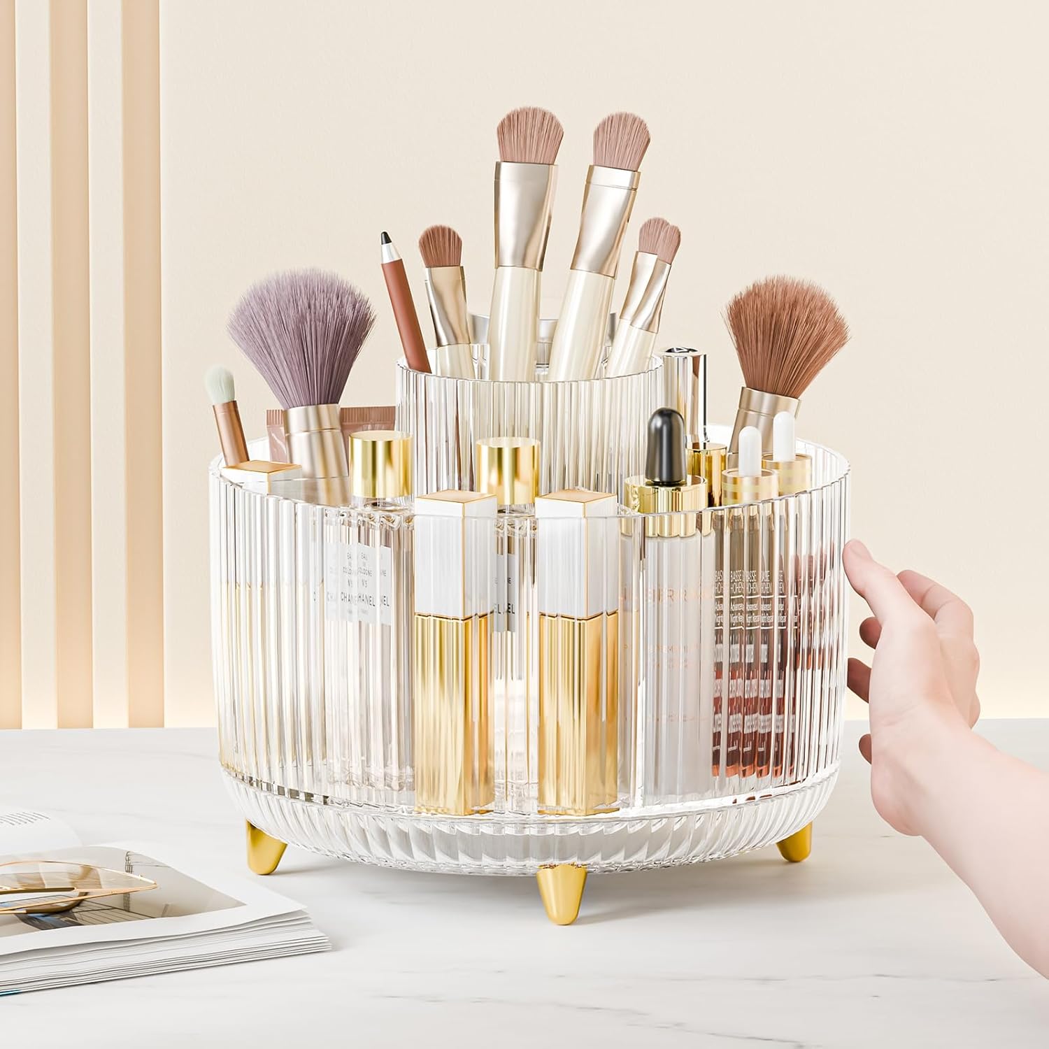 Thumbnail 4 de fanado 360° drehbarer Make-up-Organizer mit 5 Fächern (transparentes Design)