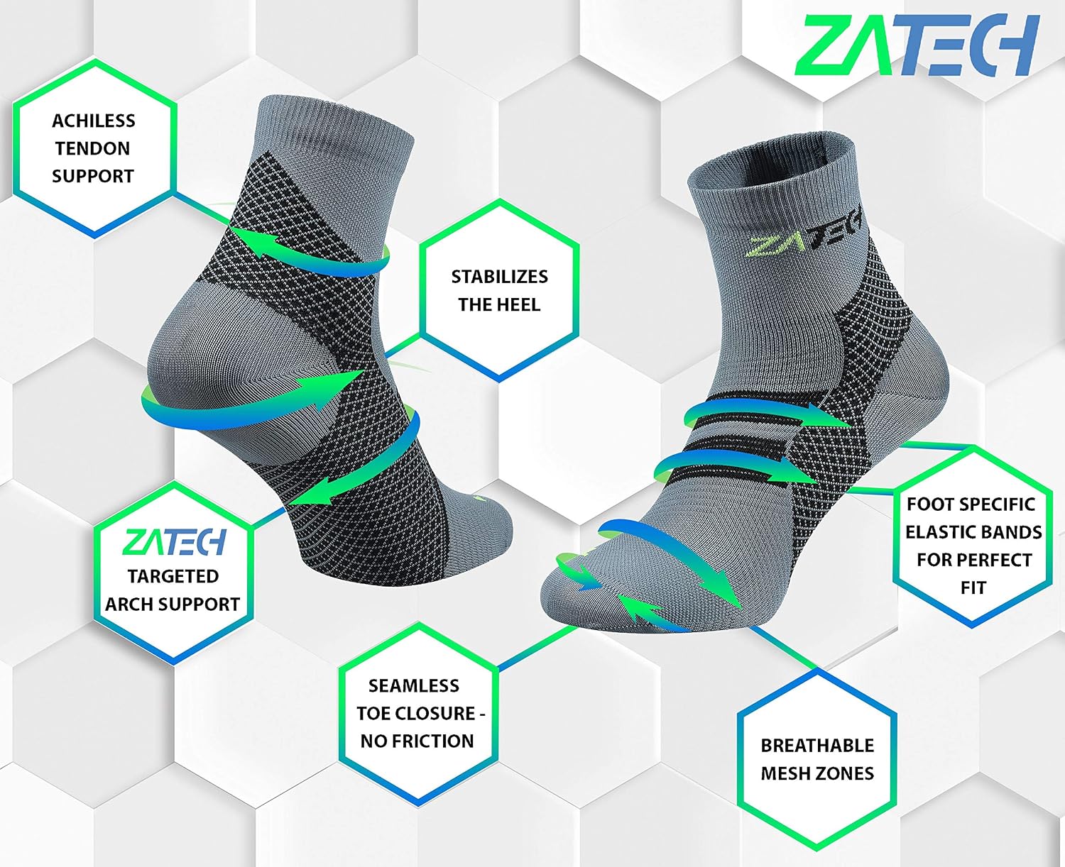Detalle de ZaTech Chaussettes de compression pour la fasciite plantaire — soutien ciblé talon, cheville et voûte