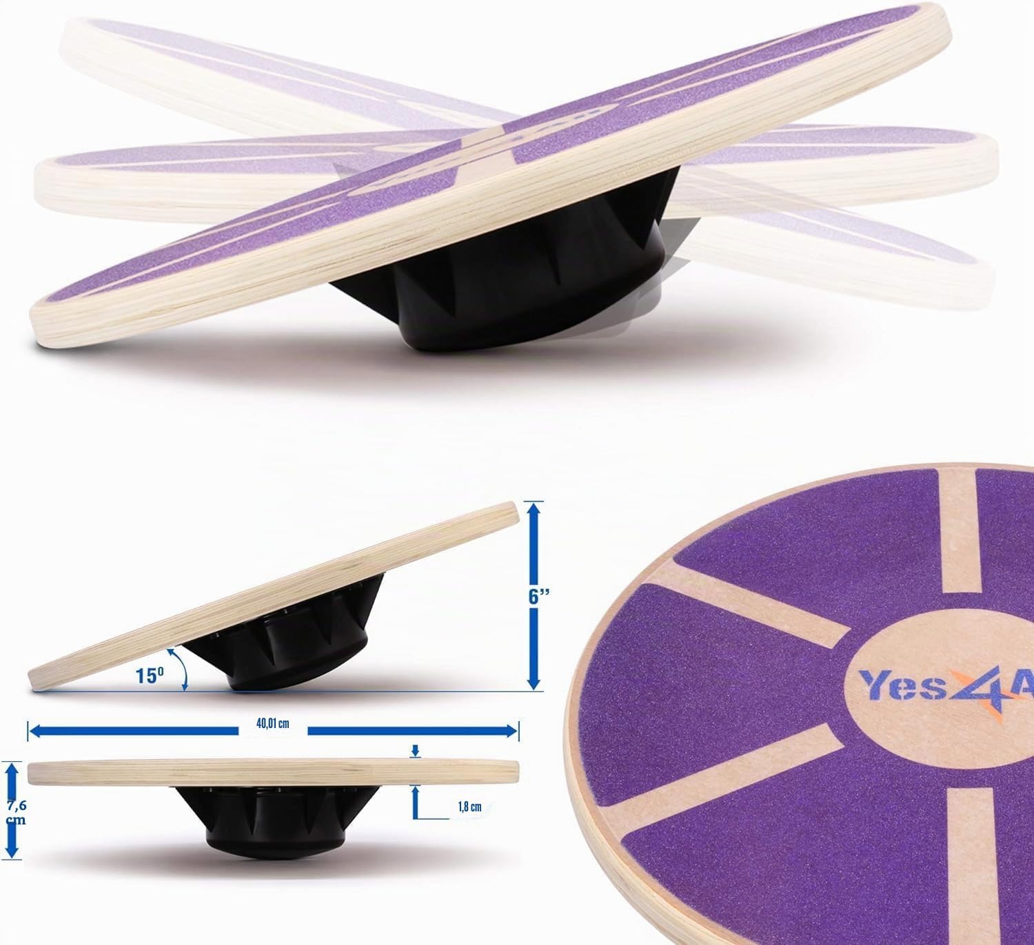 Detalle de Yes4All Tavola d'equilibrio oscillante in Legno – Balance Board per stabilità, fitness e standing desk