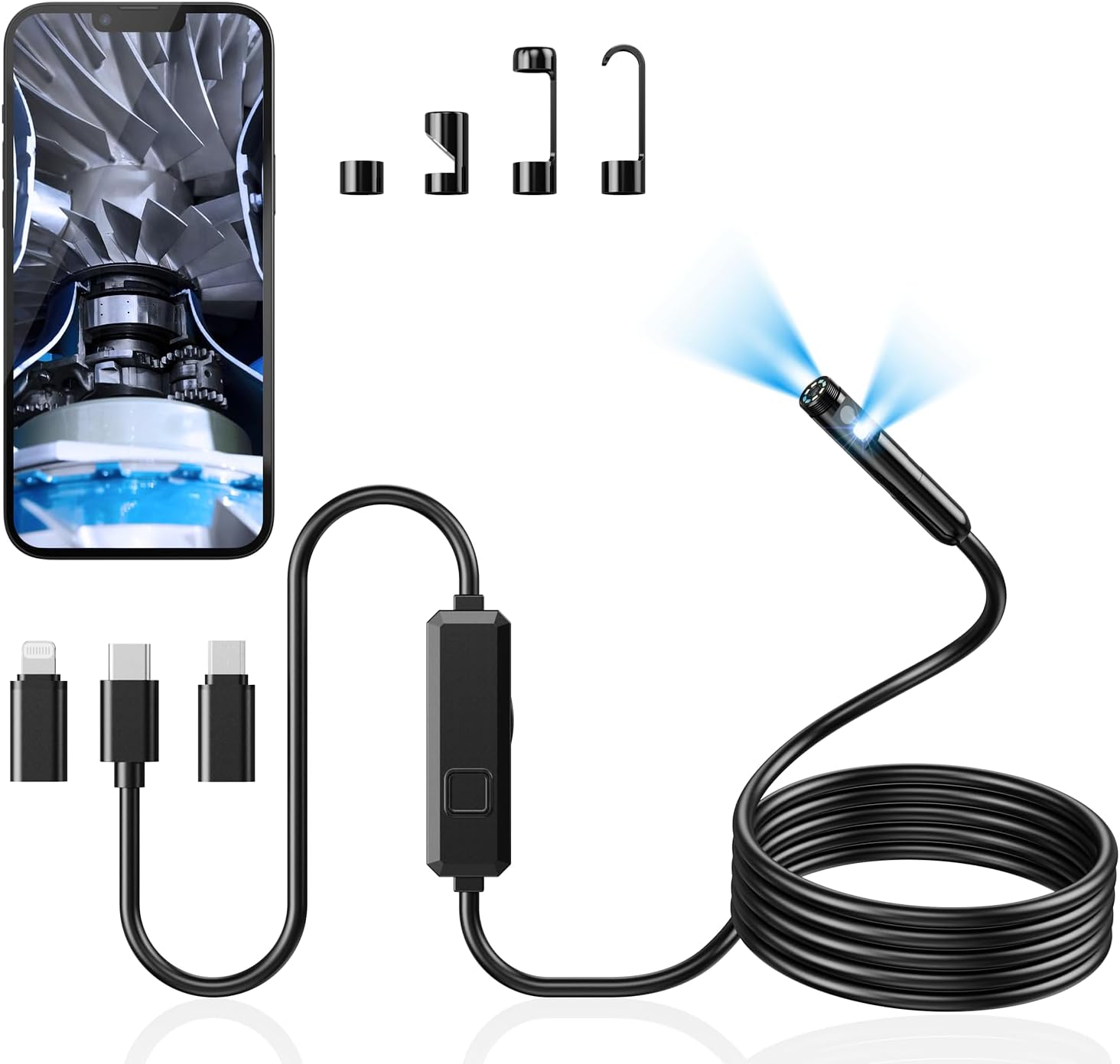 Detalle de Acoath Dual-Lens Endoscope Inspection Camera with Light (1920P) and 3m Semi-Rigid Snake for Android & iOS
