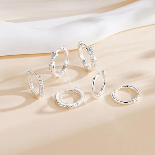 Thumbnail 4 de Halora Silver Earrings for Women: 3-Pair Sterling Silver Hoop Set with Hypoallergenic CZ Hoops