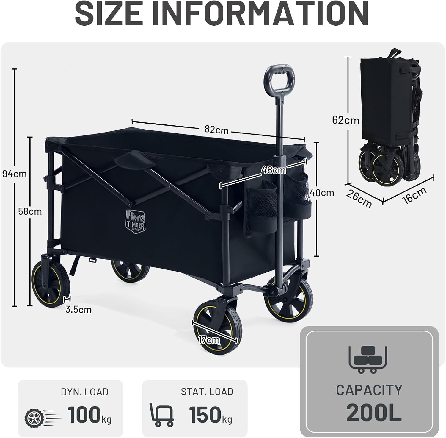 Detalle 2 de TIMBER RIDGE Festival Trolley 200L camping cart 🛒