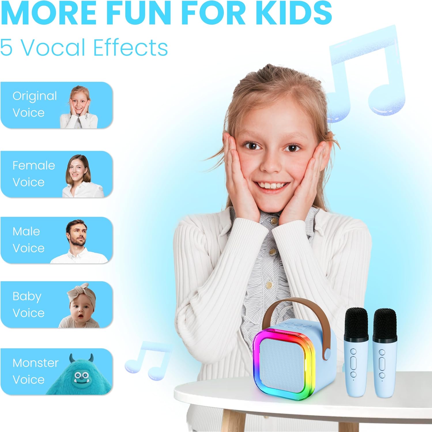Thumbnail 2 de Ankuka Karaoke Infantil Bluetooth con 2 Micrófonos y Luces 🎤