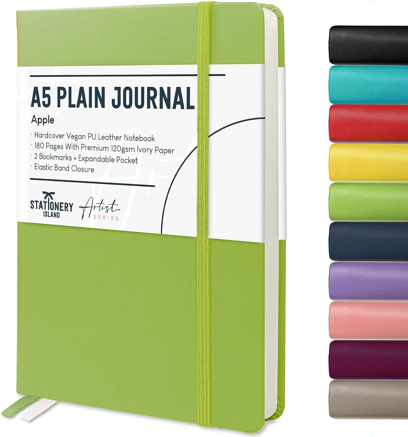 STATIONERY ISLAND Taccuino A5 senza righe con copertina rigida, 180 pagine da 120 g/m² e tasca