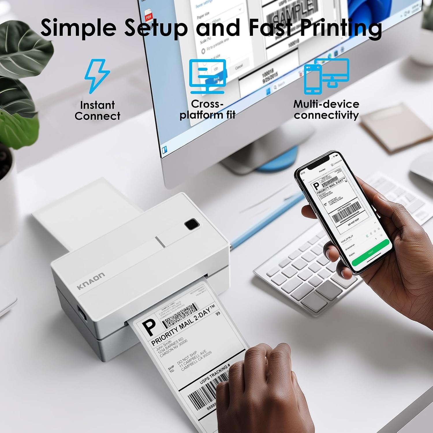 Detalle de KNAON Bluetooth Thermal Shipping Label Printer (4x6) — Wireless, Multi‑Platform for Small Businesses
