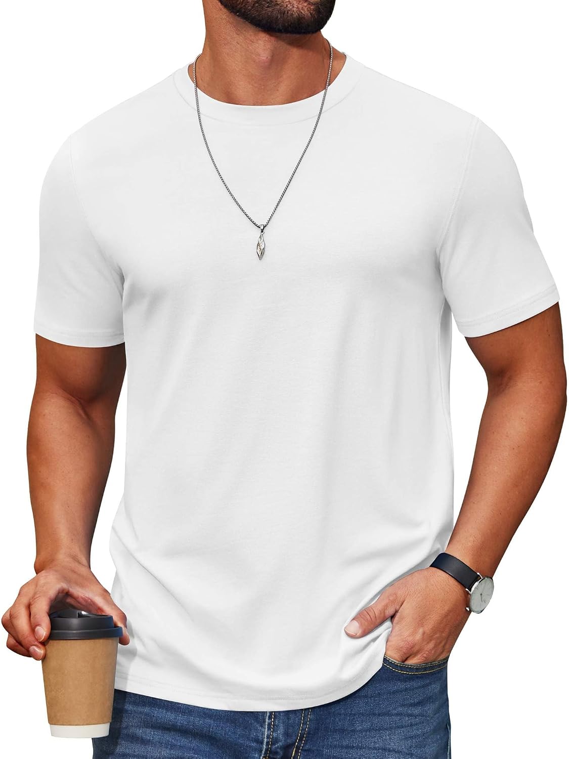 Detalle de COOFANDY Men's Short Sleeve Cotton-Blend T-Shirt — Everyday Essential