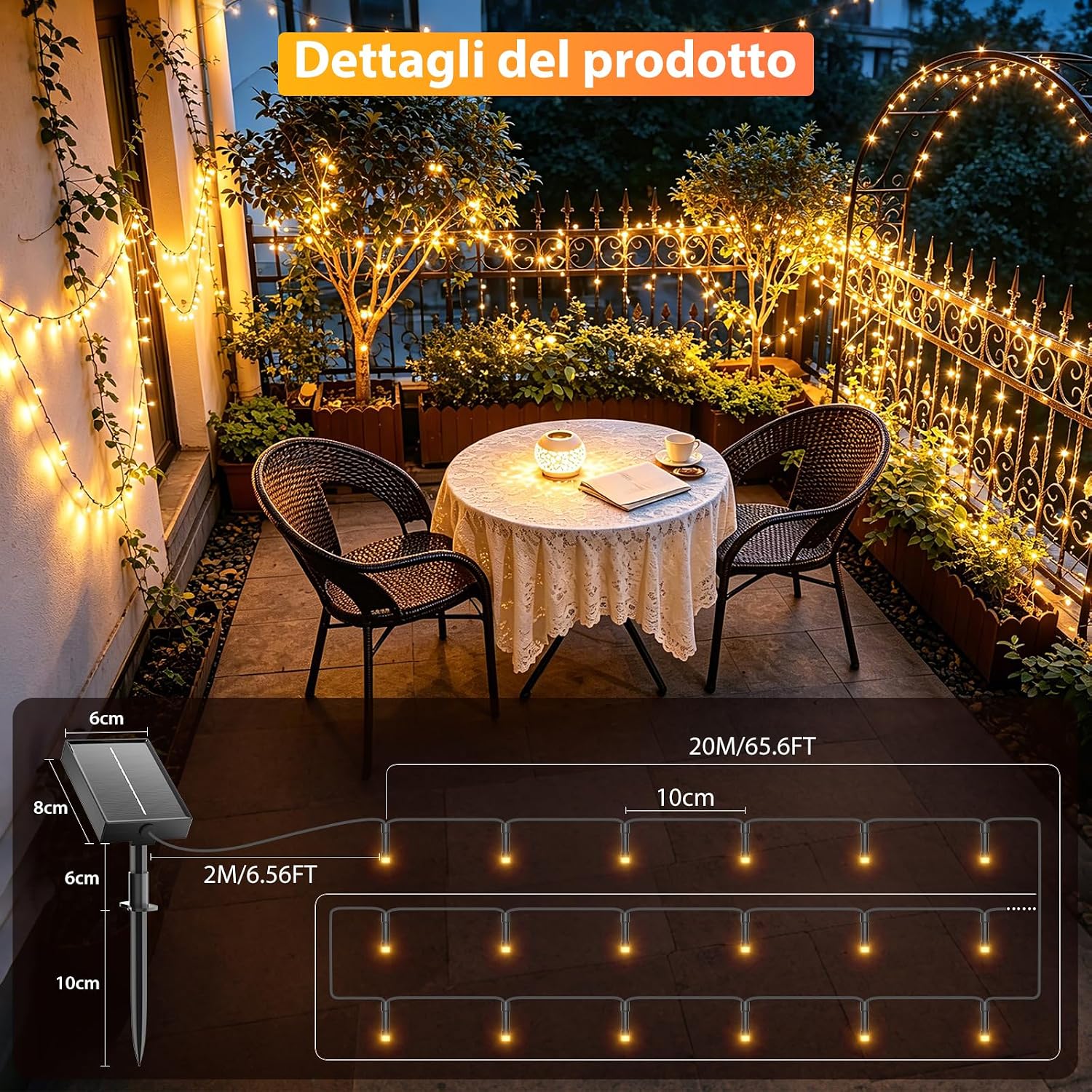 Detalle 2 de Giliwosy Catena Luminosa Solare 22 m con 200 LED – Interni ed Esterni