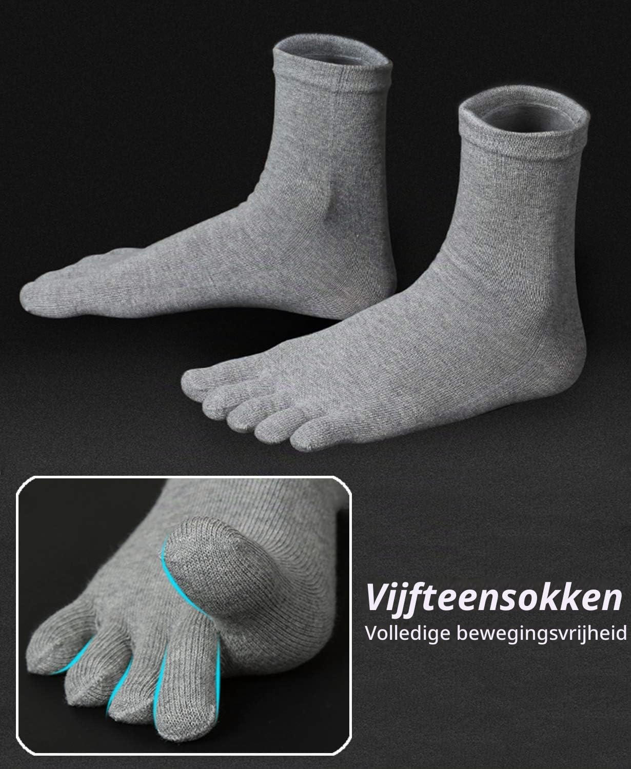 Detalle de ZFSOCK katoenen teensokken voor heren, 5 paar in EU 39-44 of 45-48